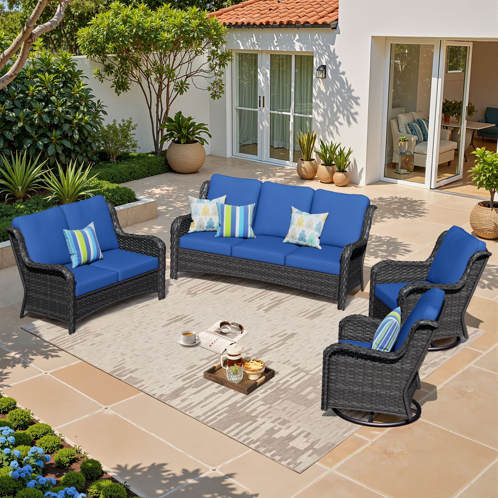 Ovios Patio Furniture Set 7-Piece With Cushions Kenard Curved Handrest