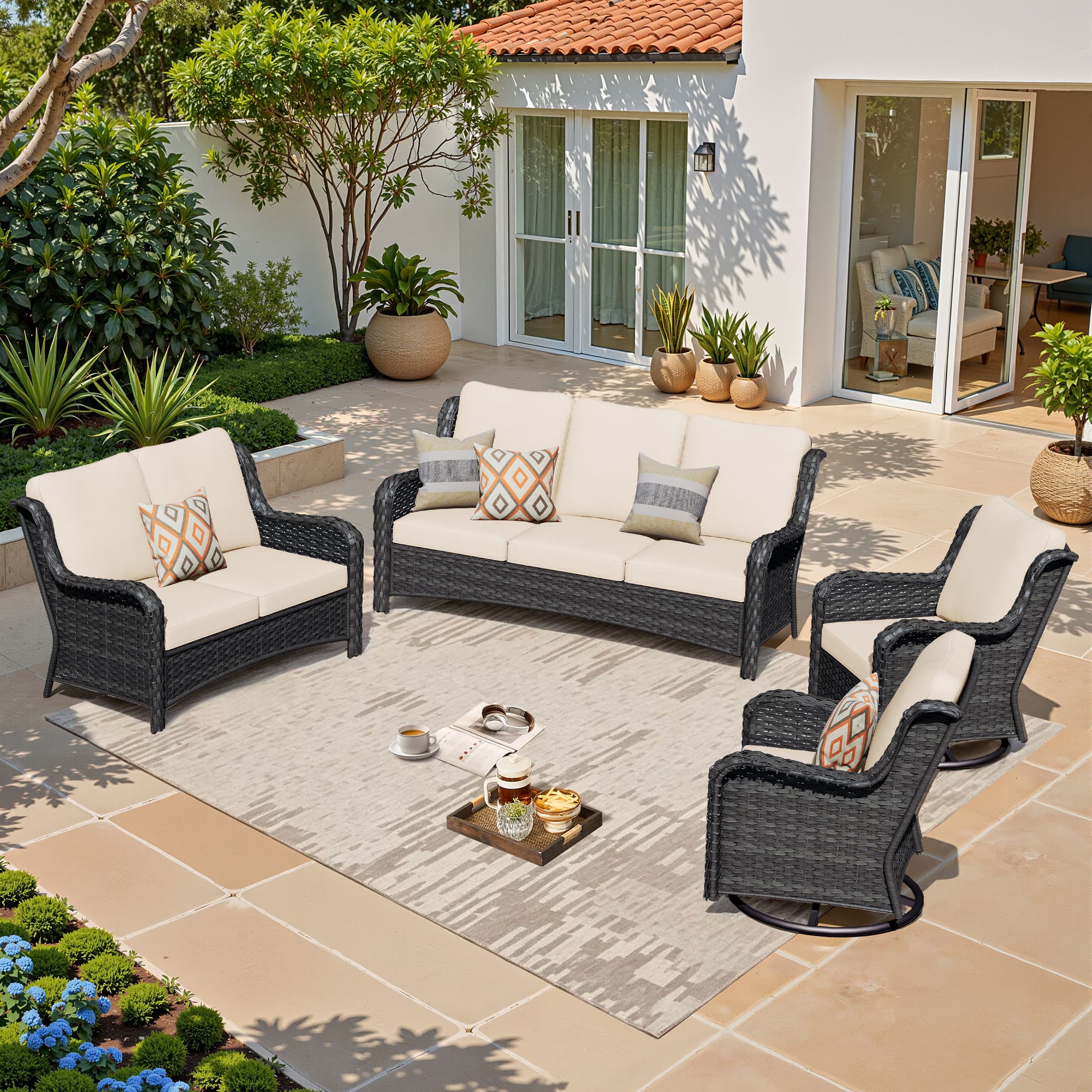 Ovios Patio Furniture Set 7-Piece With Cushions Kenard Curved Handrest