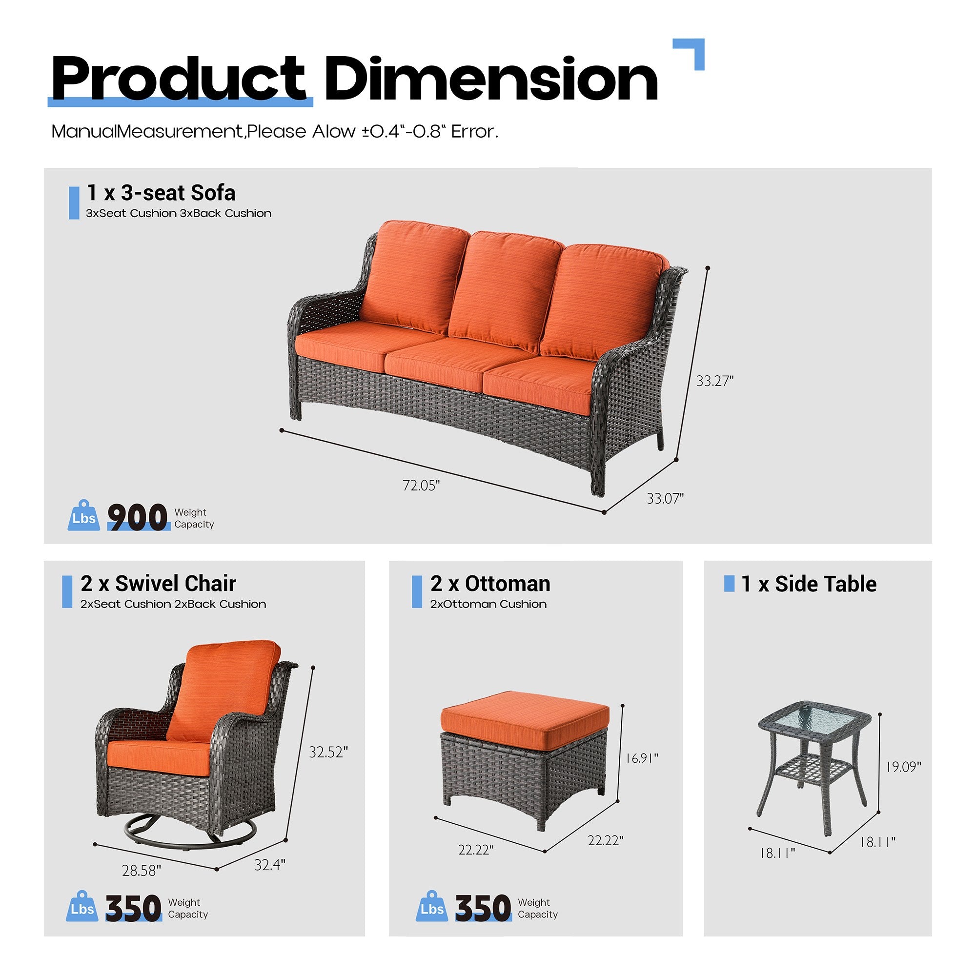 Ovios Patio Furniture Set 7-Piece With Cushions Kenard Curved Handrest