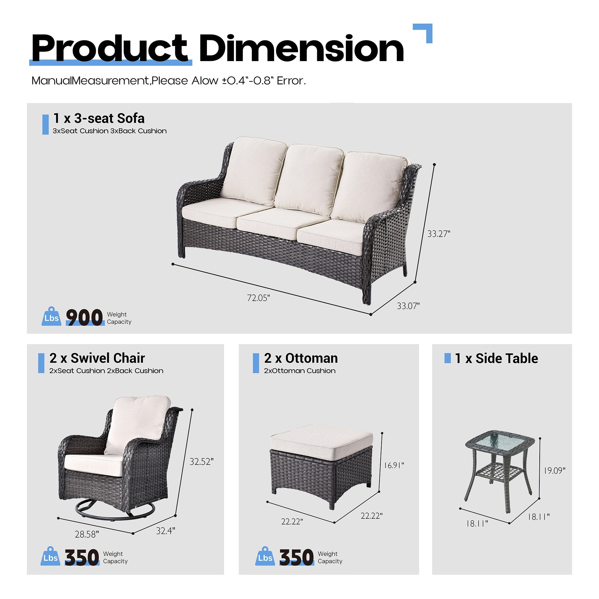 Ovios Patio Furniture Set 7-Piece With Cushions Kenard Curved Handrest