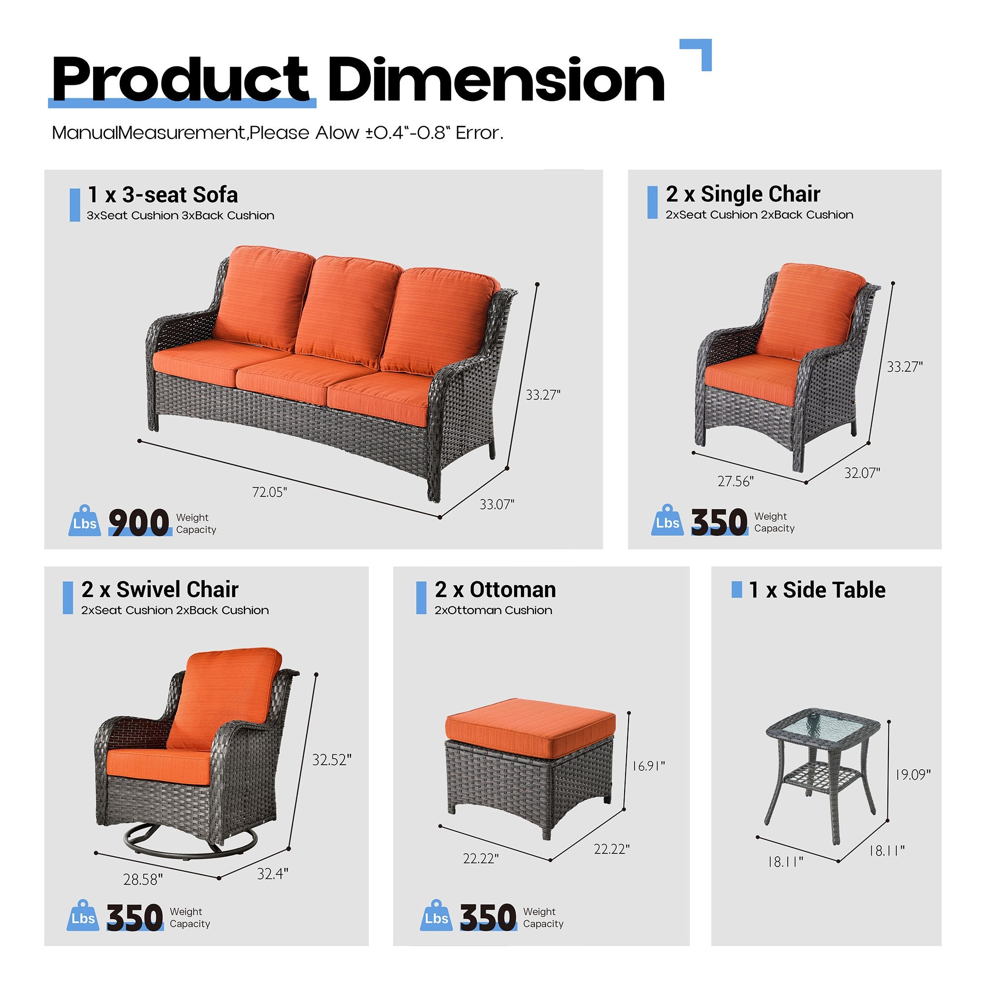 Ovios Patio Furniture Set 7-Piece With Cushions Kenard Curved Handrest