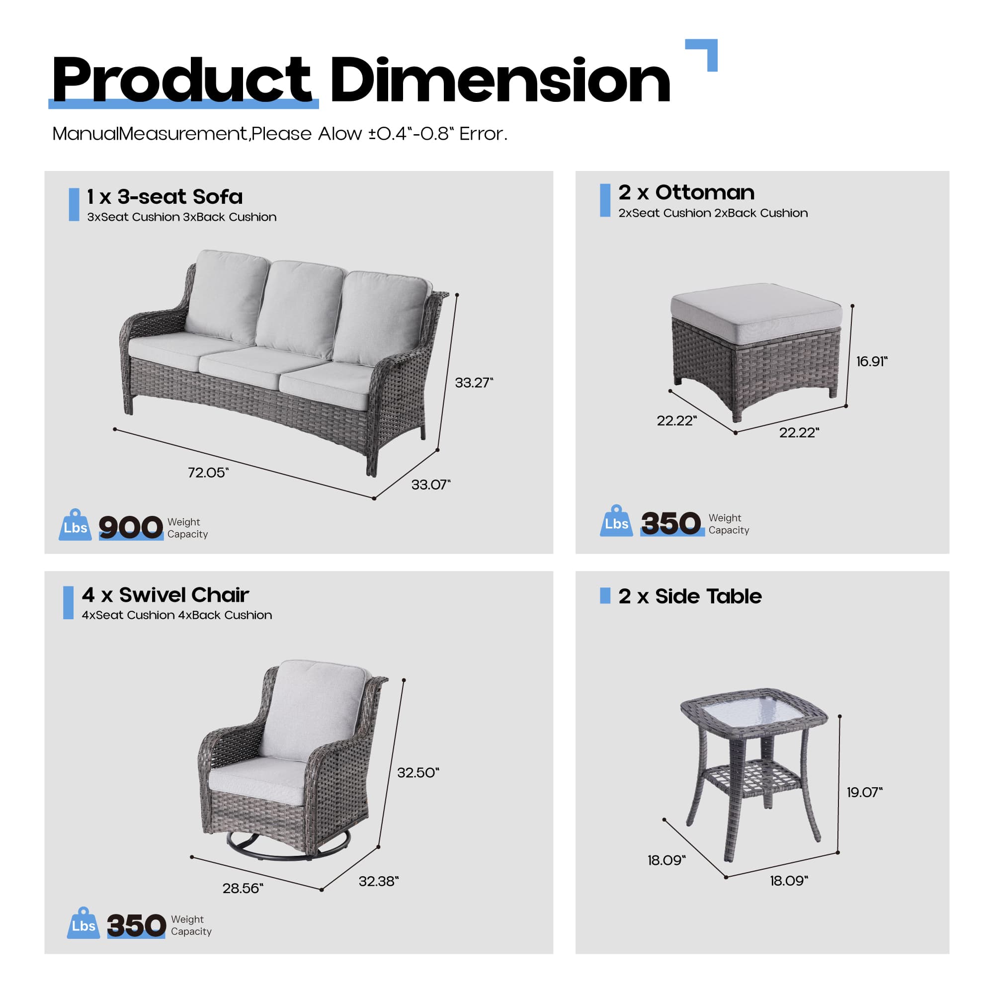 Ovios Patio Furniture Set 7-Piece With Cushions Kenard Curved Handrest