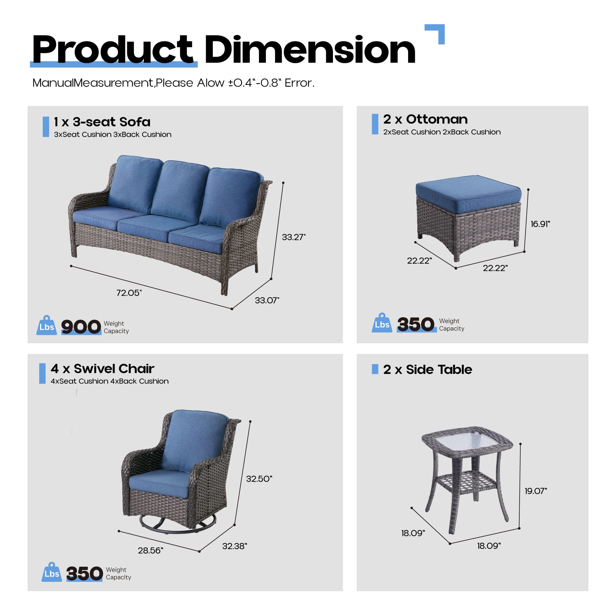 Ovios Patio Furniture Set 7-Piece With Cushions Kenard Curved Handrest