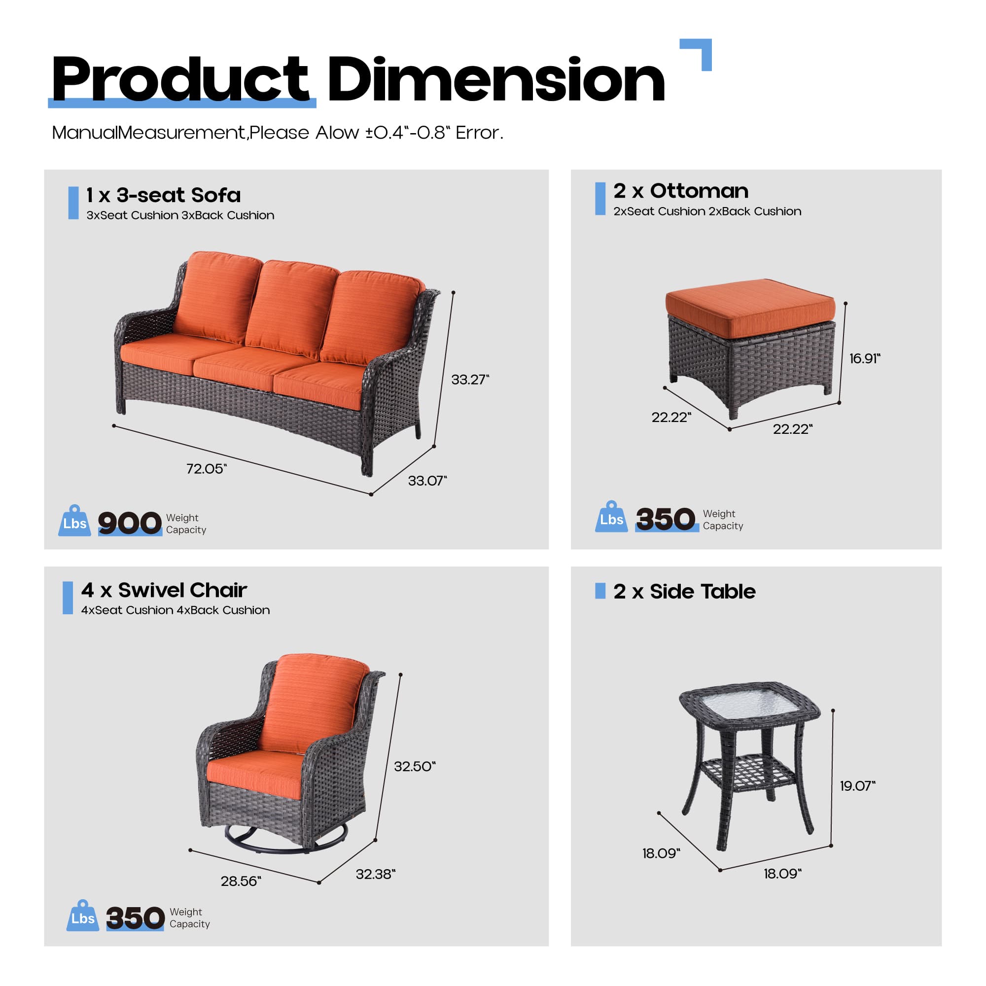 Ovios Patio Furniture Set 7-Piece With Cushions Kenard Curved Handrest