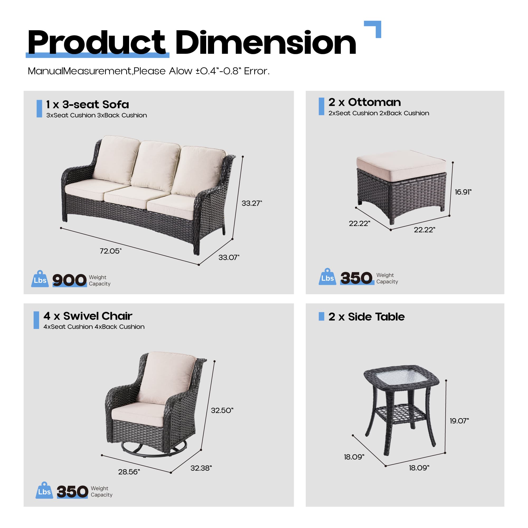 Ovios Patio Furniture Set 7-Piece With Cushions Kenard Curved Handrest