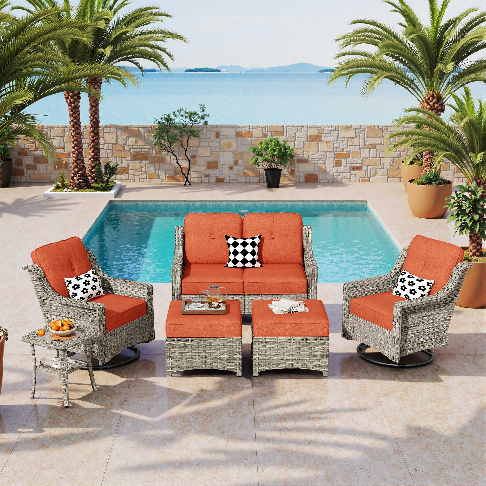 Ovios Conversation Set 5-Piece, PAD Series,Included Swivel Chair