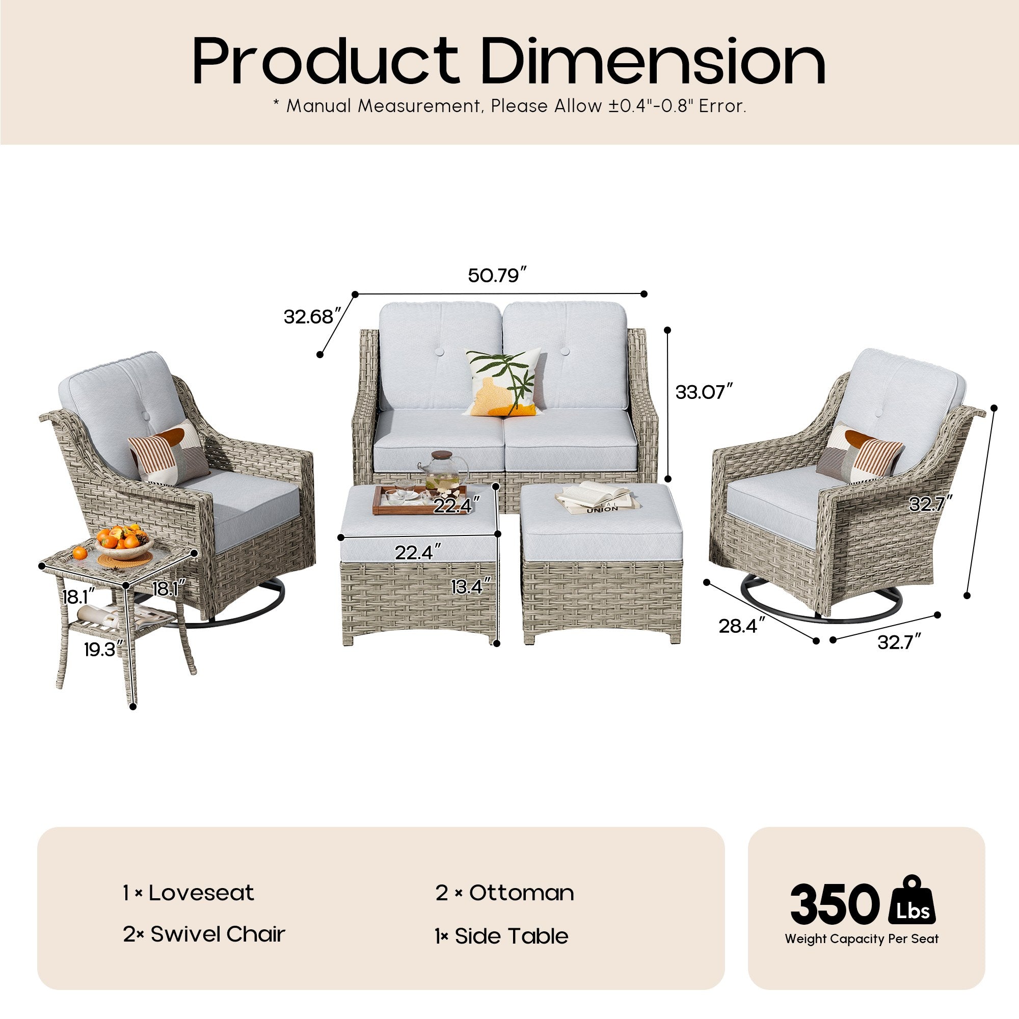 Ovios Conversation Set 5-Piece, PAD Series,Included Swivel Chair