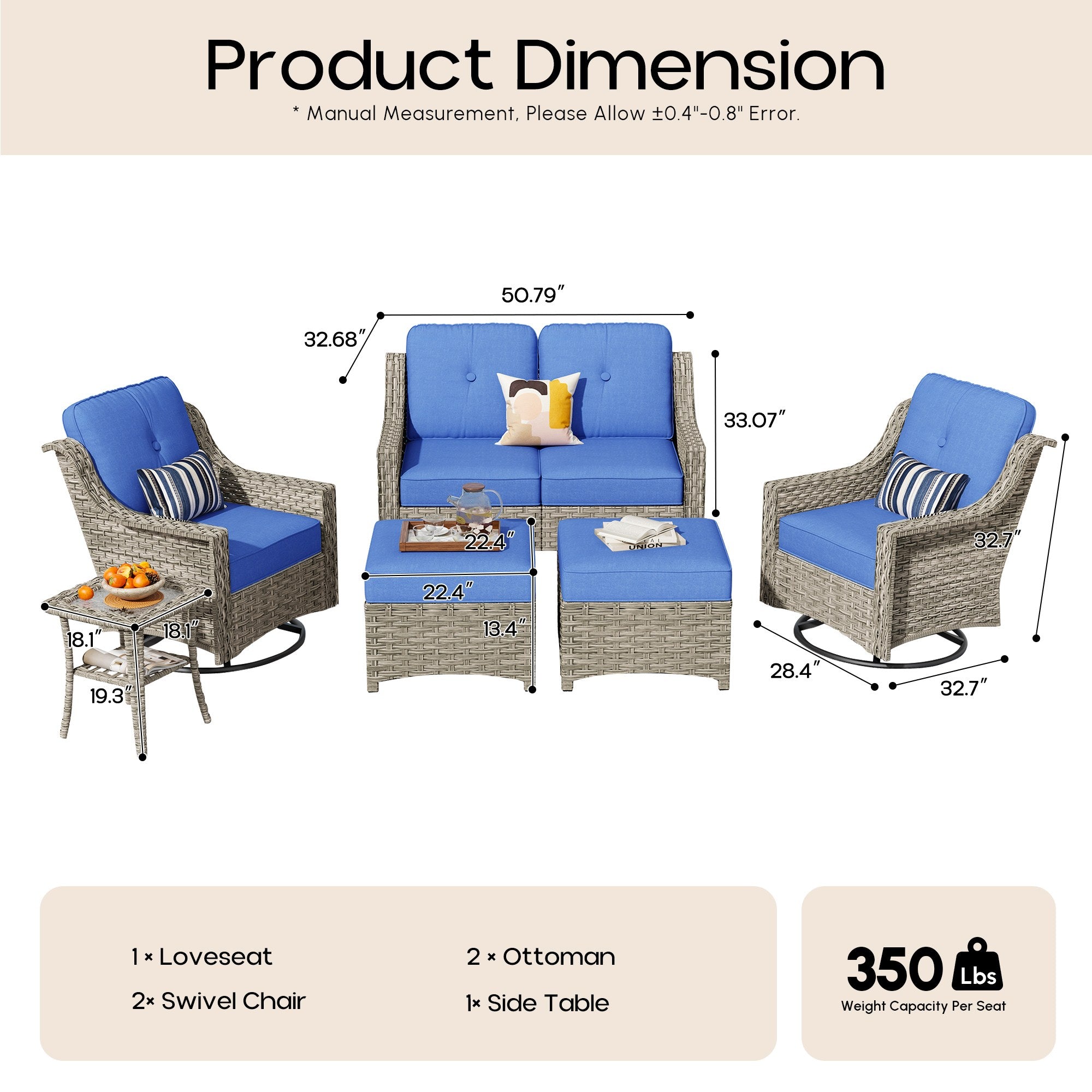 Ovios Conversation Set 5-Piece, PAD Series,Included Swivel Chair