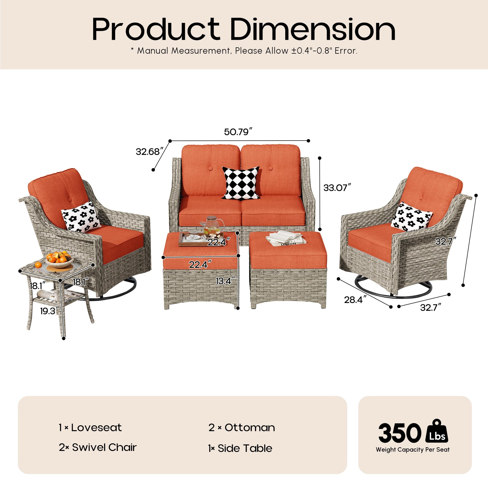 Ovios Conversation Set 5-Piece, PAD Series,Included Swivel Chair