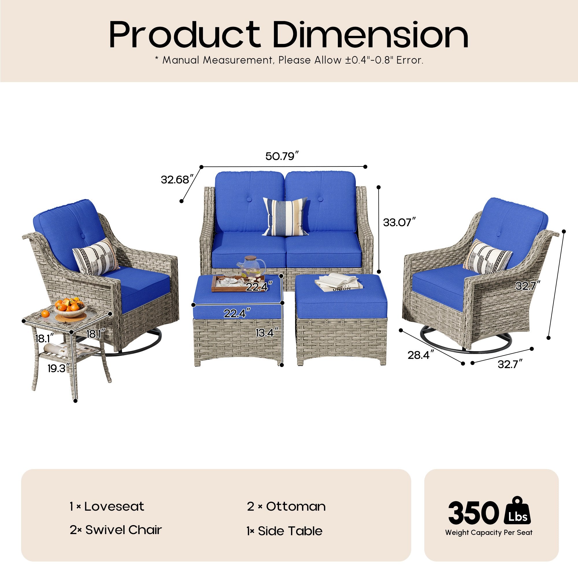 Ovios Conversation Set 5-Piece, PAD Series,Included Swivel Chair