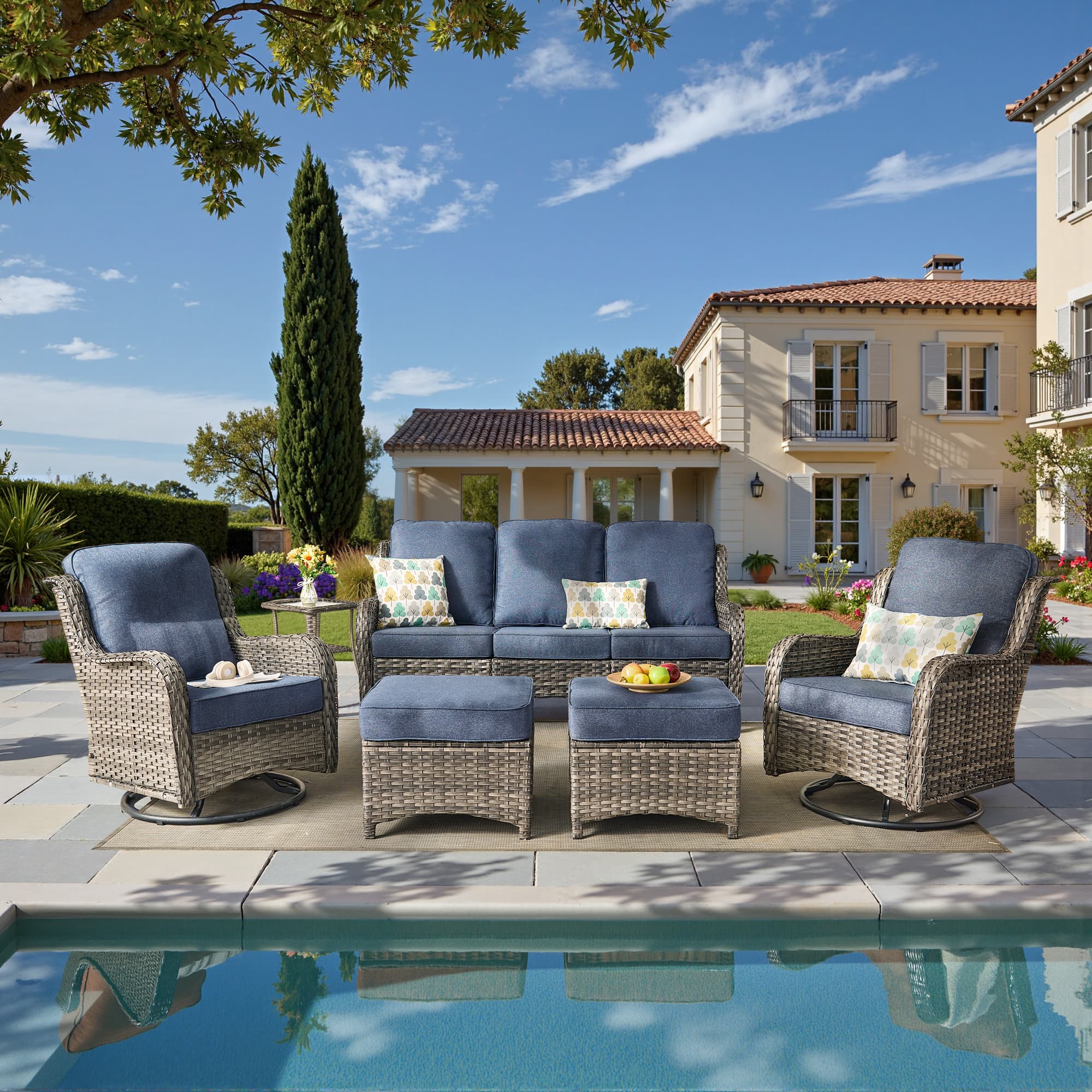 Ovios Patio Furniture Set 7-Piece With Cushions Kenard Curved Handrest