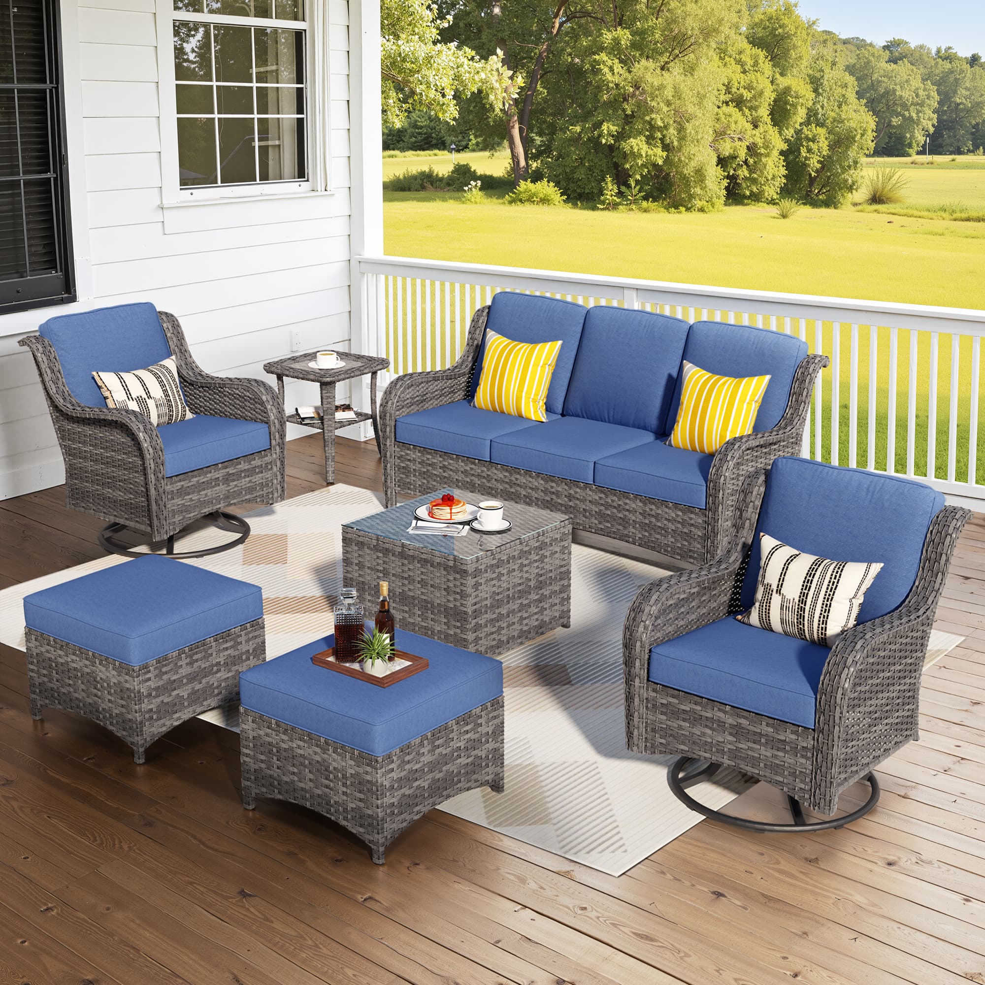 Ovios Patio Furniture Set 7-Piece With Cushions Kenard Curved Handrest