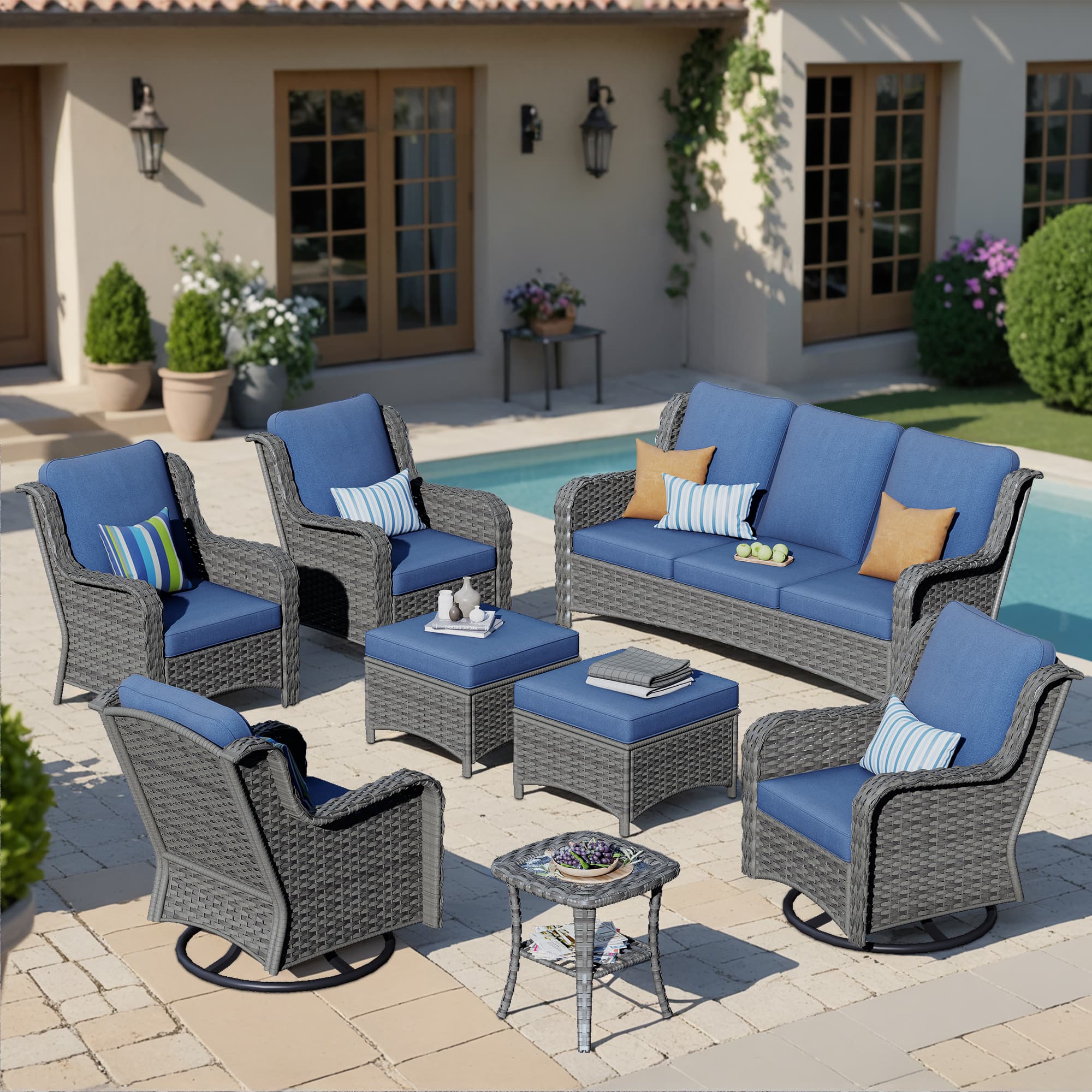 Ovios Patio Furniture Set 7-Piece With Cushions Kenard Curved Handrest