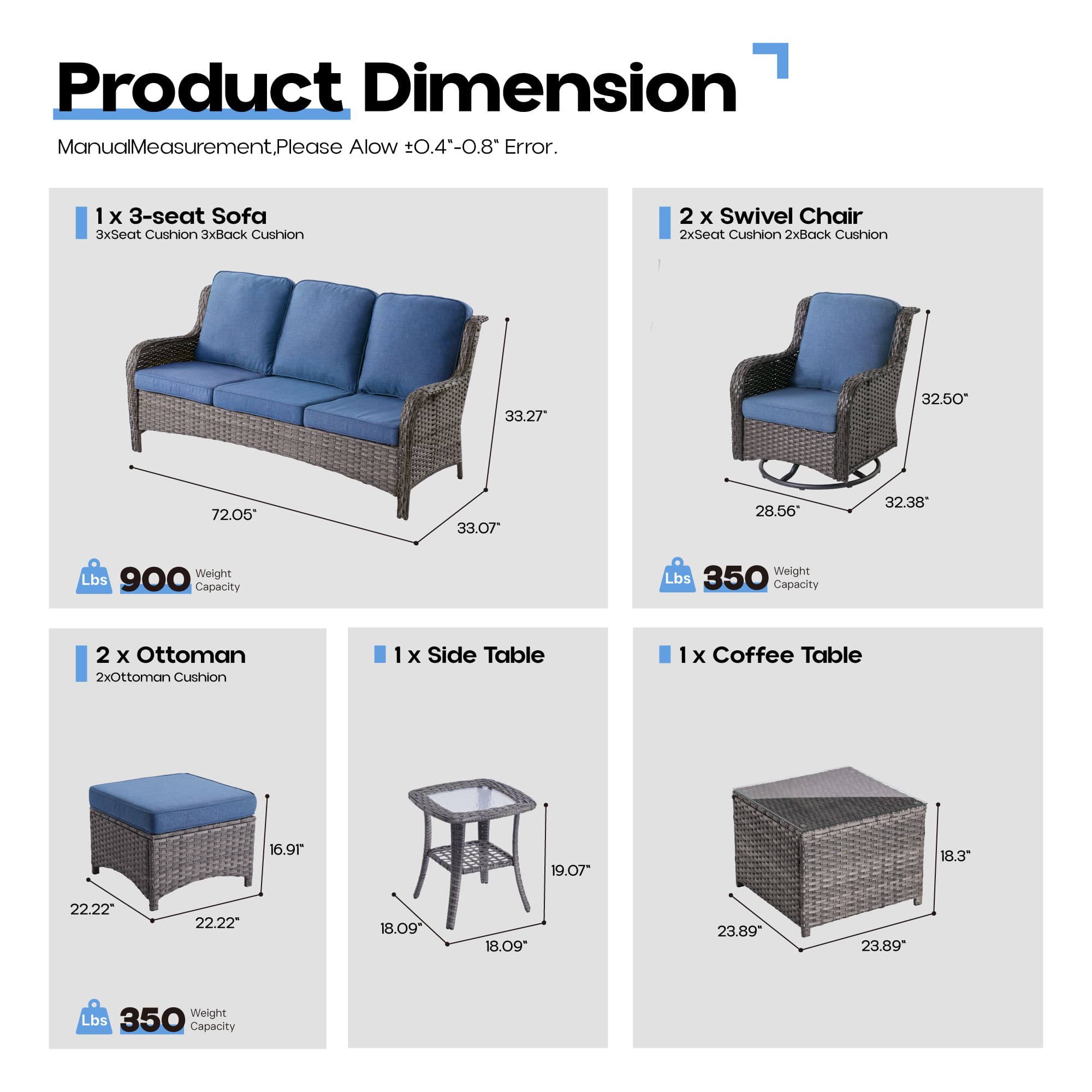 Ovios Patio Furniture Set 7-Piece With Cushions Kenard Curved Handrest