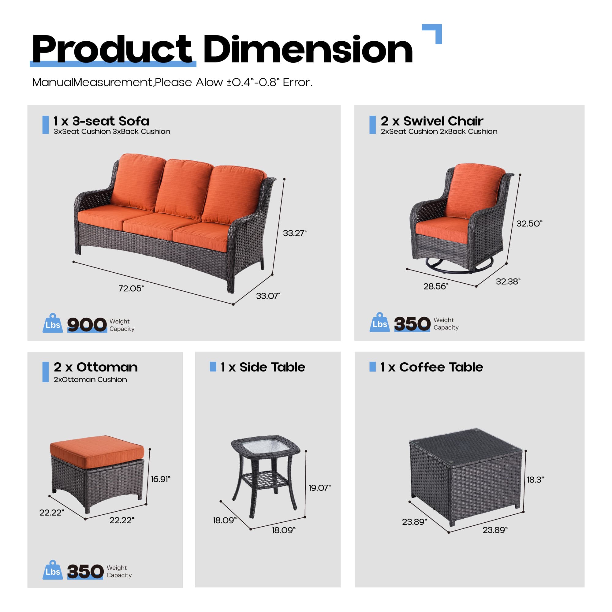 Ovios Patio Furniture Set 7-Piece With Cushions Kenard Curved Handrest