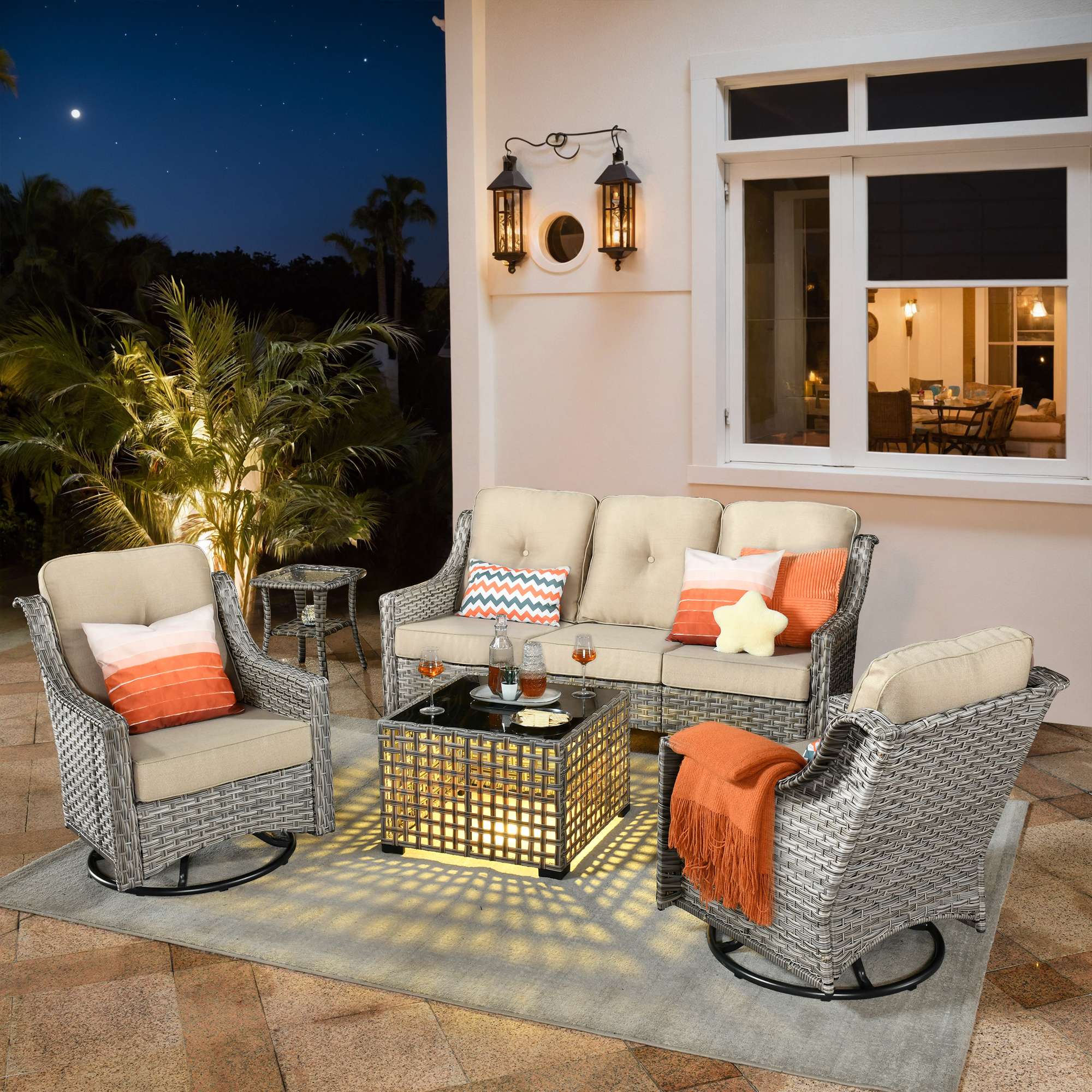 Ovios Conversation Set 5-Piece, PAD Series,Included Swivel Chair