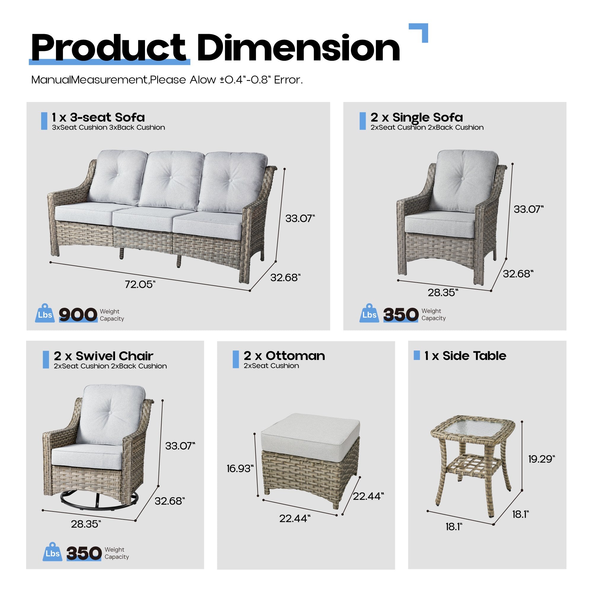 Ovios Conversation Set 5-Piece, PAD Series,Included Swivel Chair