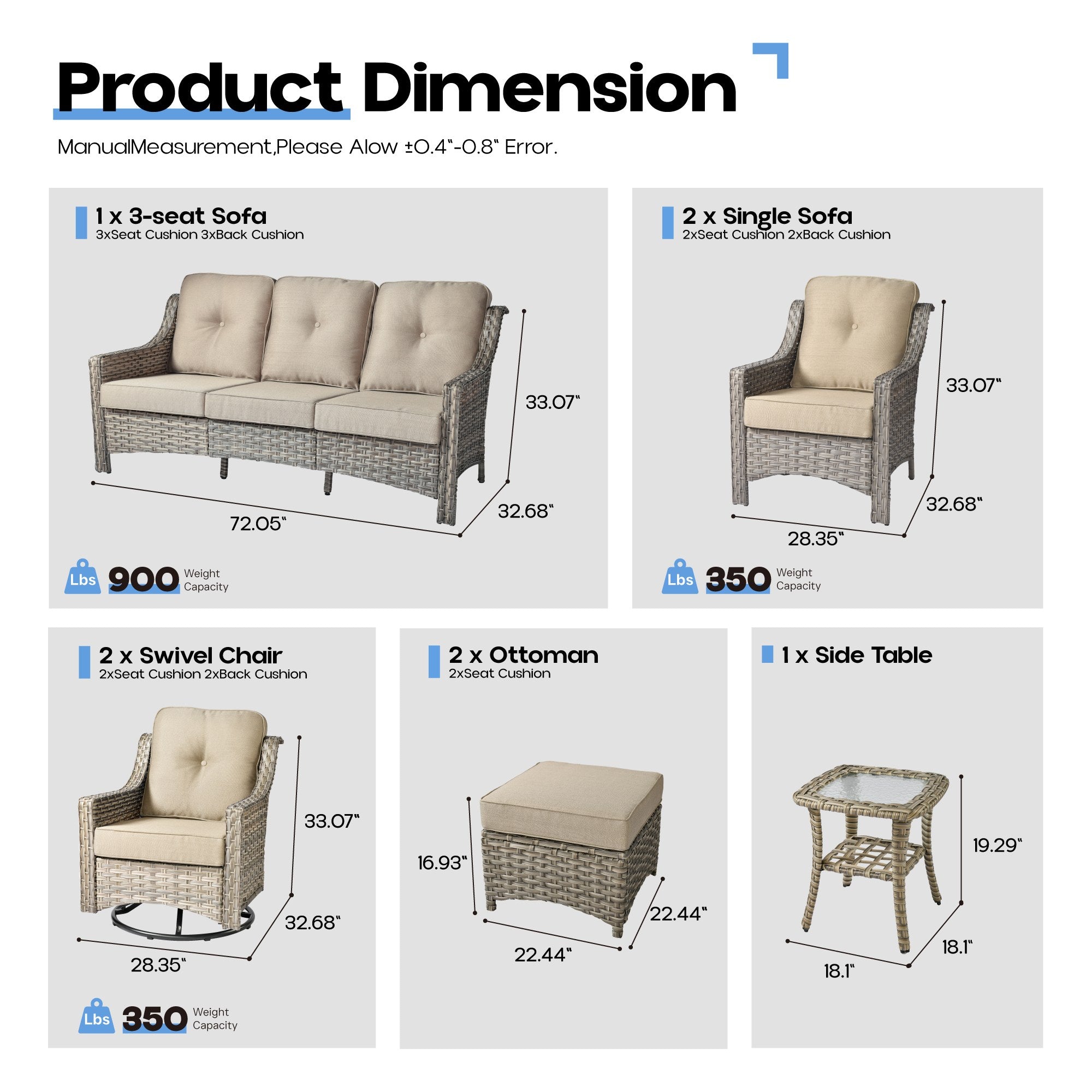Ovios Conversation Set 5-Piece, PAD Series,Included Swivel Chair