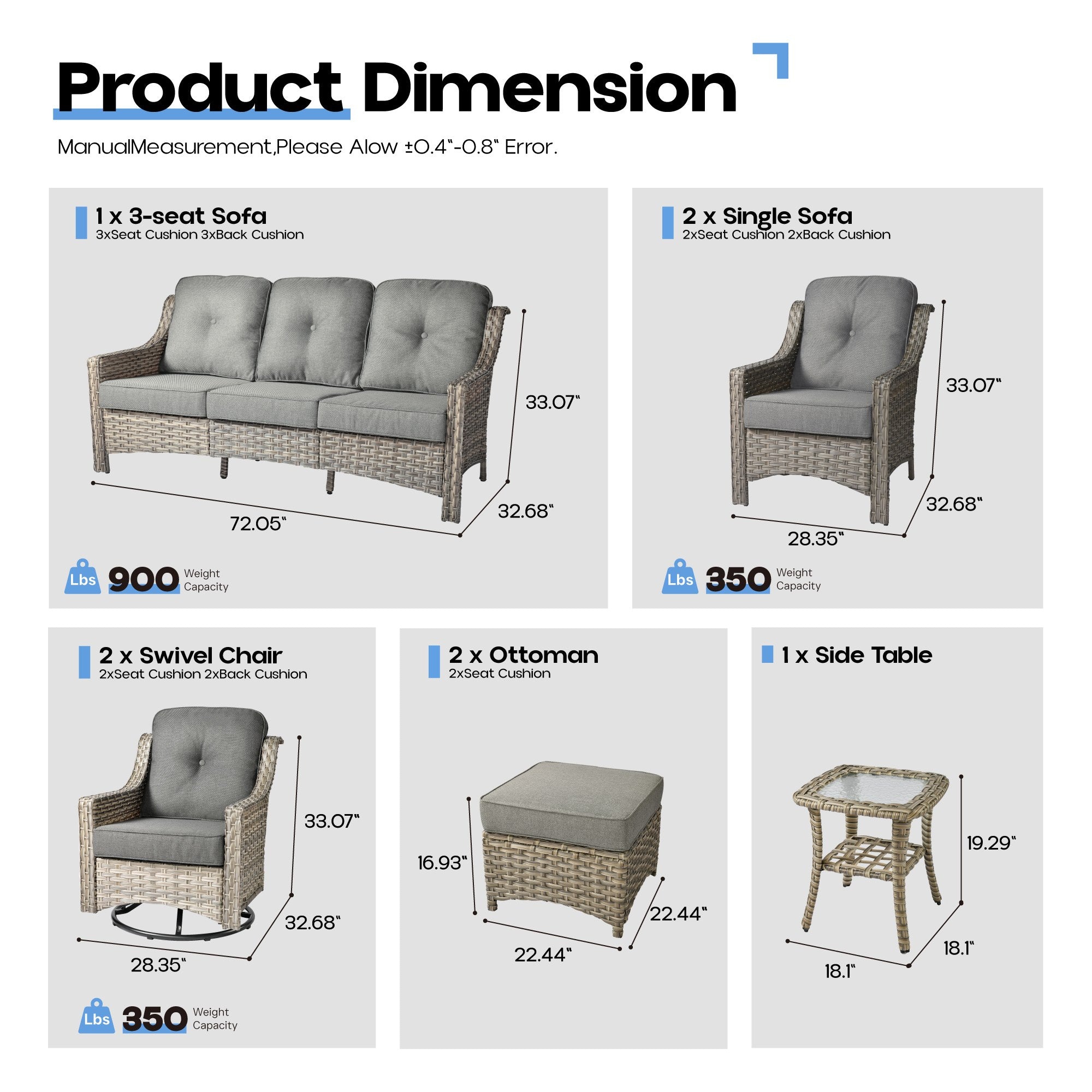 Ovios Conversation Set 5-Piece, PAD Series,Included Swivel Chair