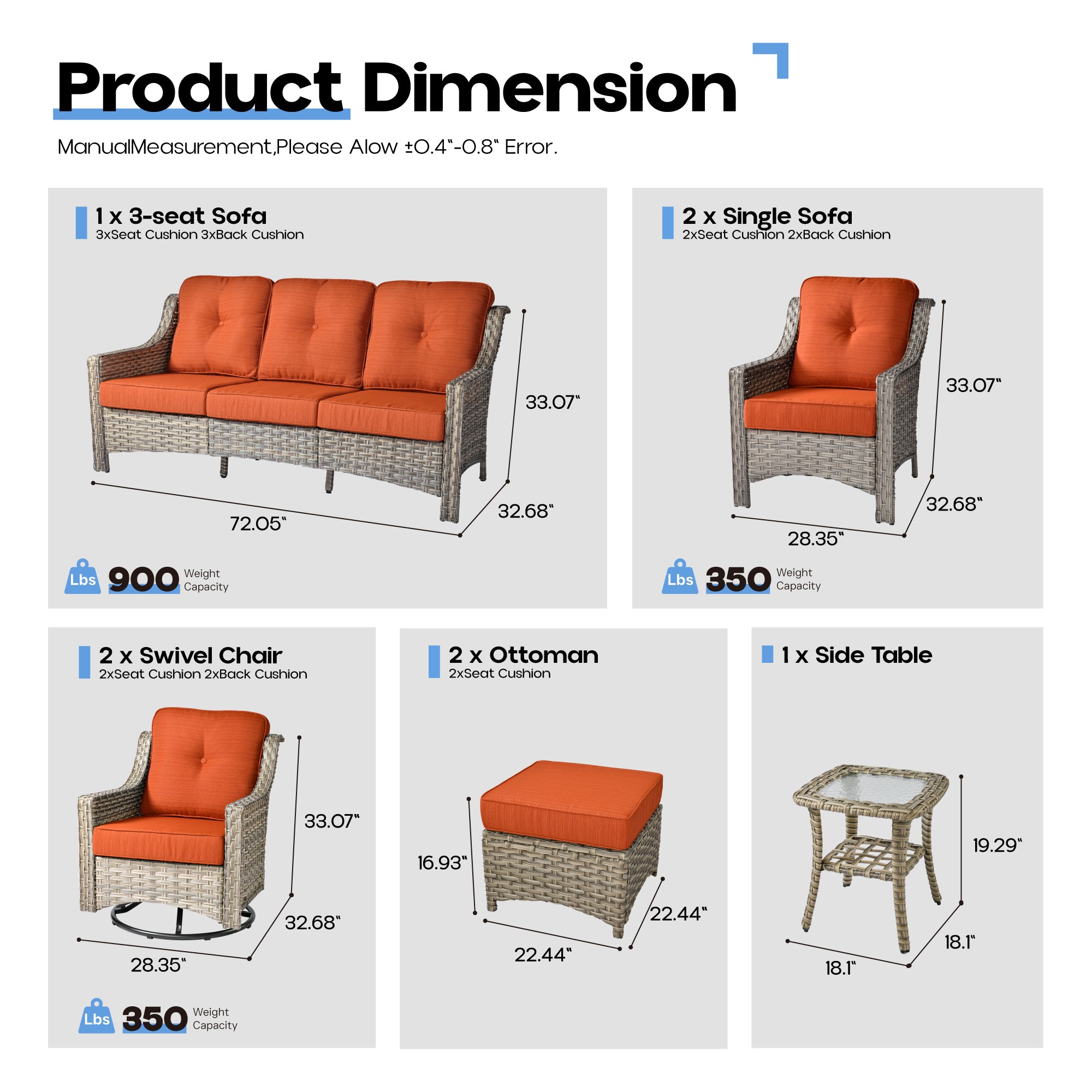 Ovios Conversation Set 5-Piece, PAD Series,Included Swivel Chair