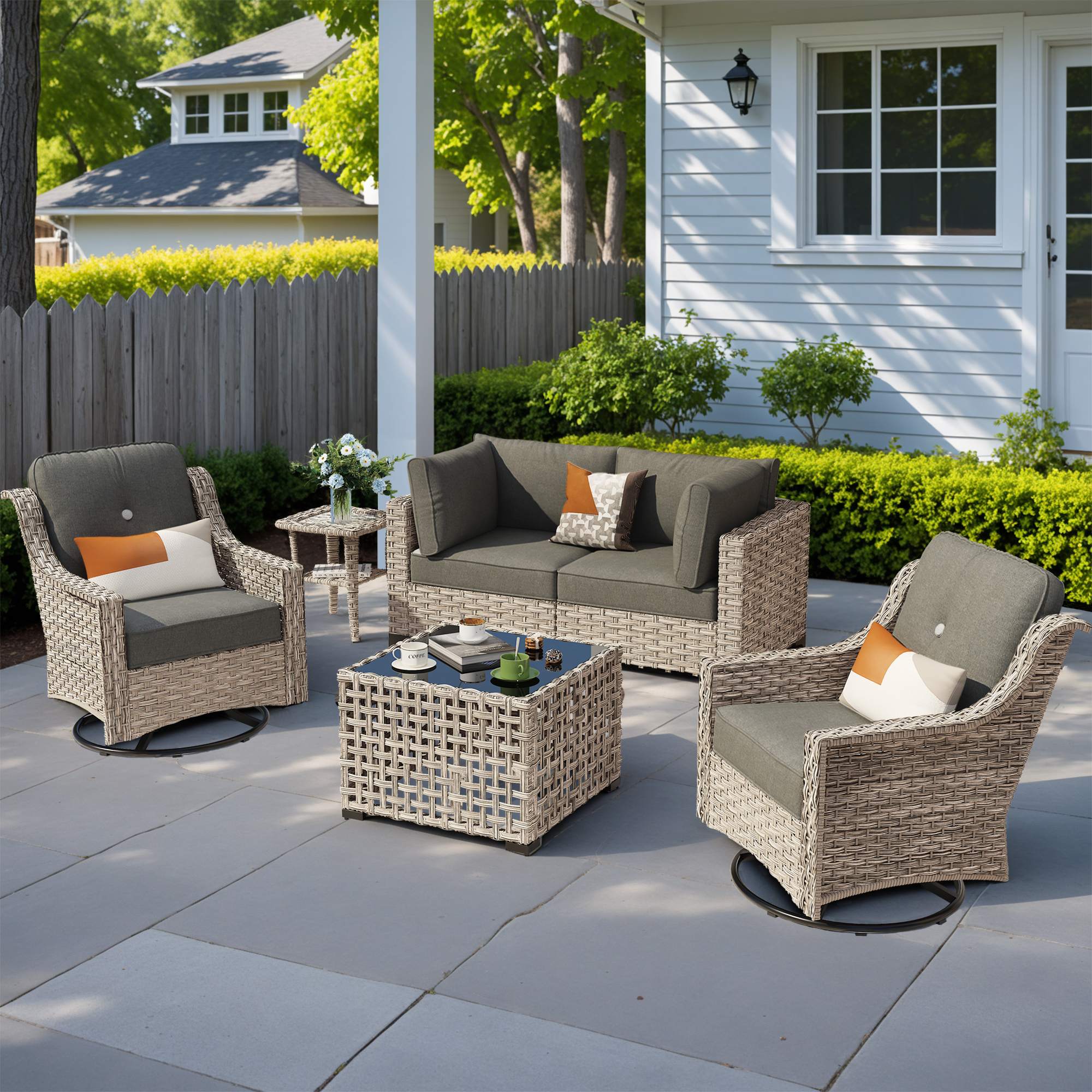 OVIOS Outdoor Wicker Patio Conversation Set for Patio Backyard