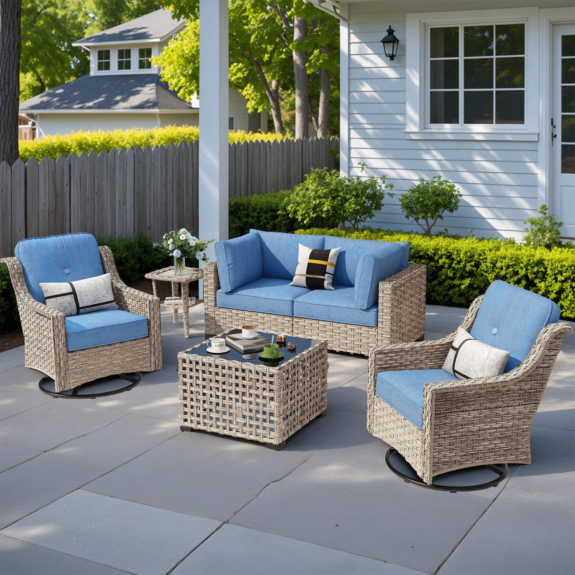 OVIOS Outdoor Wicker Patio Conversation Set for Patio Backyard