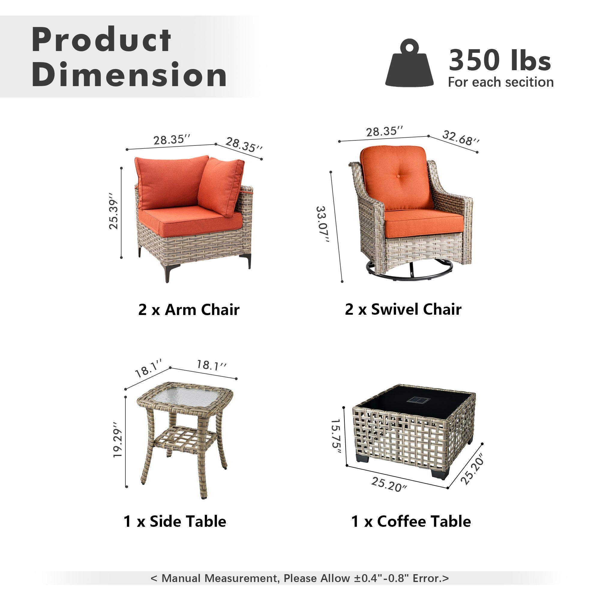 OVIOS Outdoor Wicker Patio Conversation Set for Patio Backyard