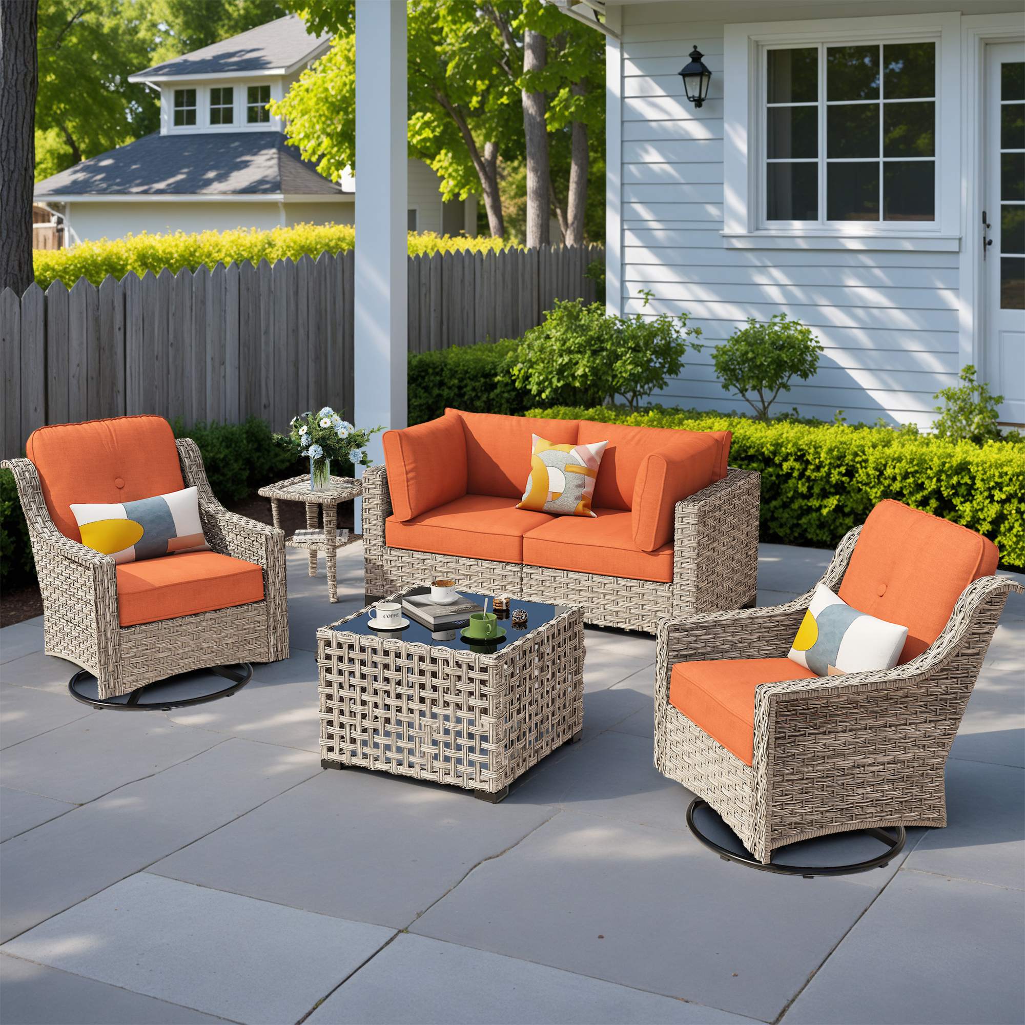 OVIOS Outdoor Wicker Patio Conversation Set for Patio Backyard