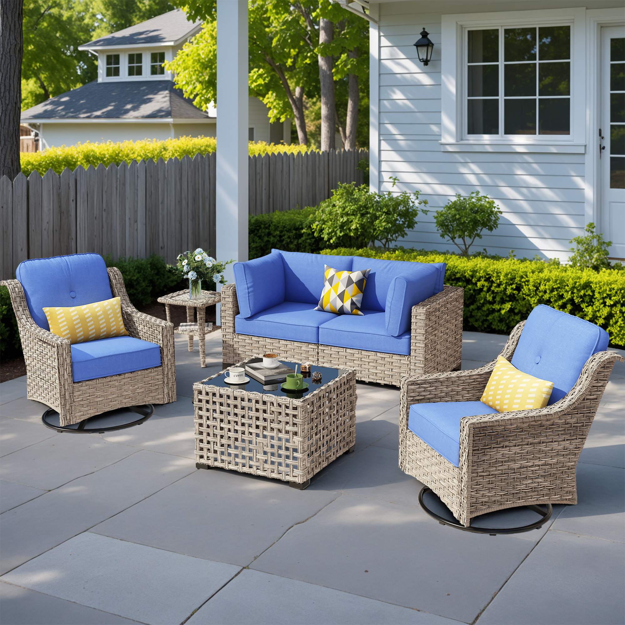 OVIOS Outdoor Wicker Patio Conversation Set for Patio Backyard
