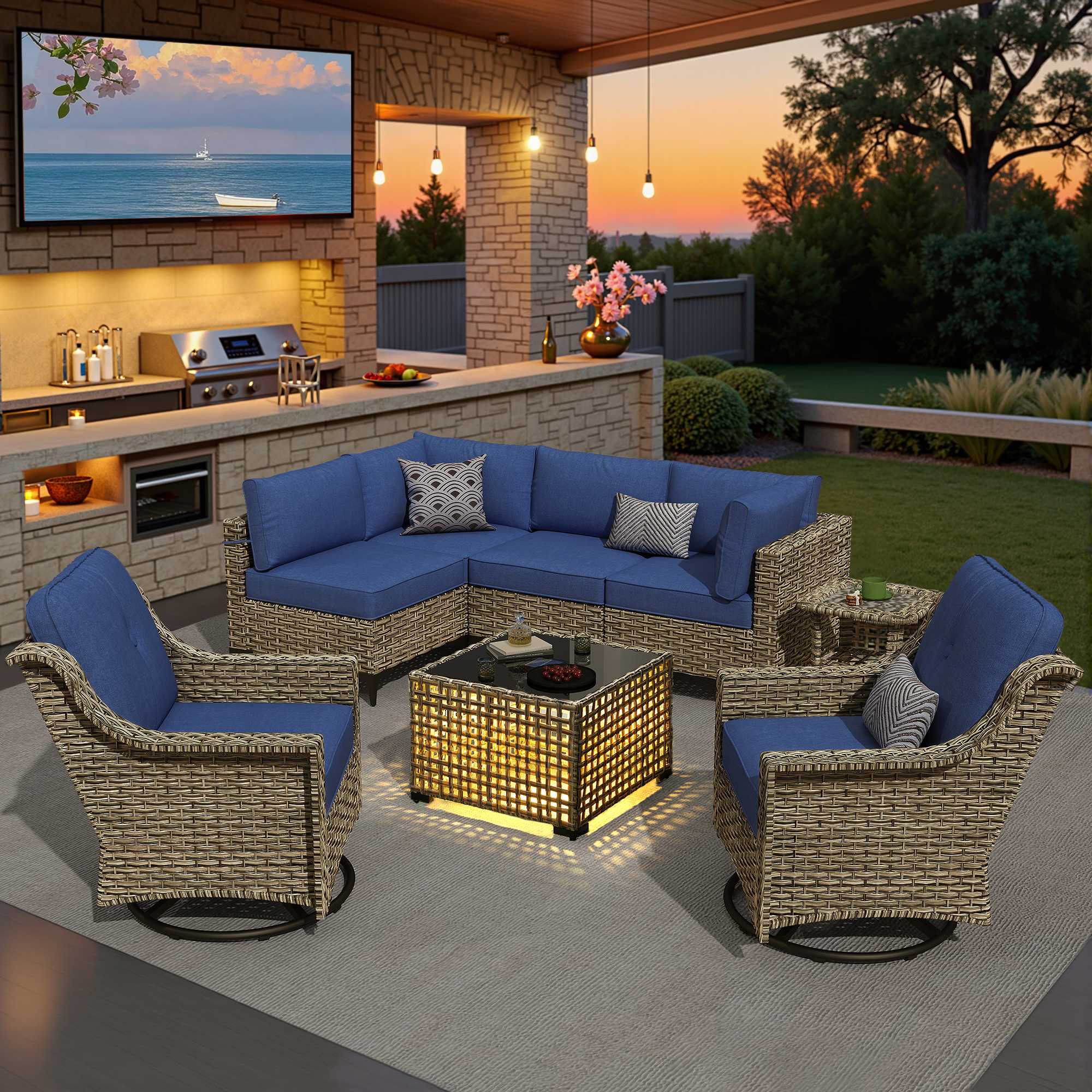 OVIOS Outdoor Wicker Patio Conversation Set for Patio Backyard
