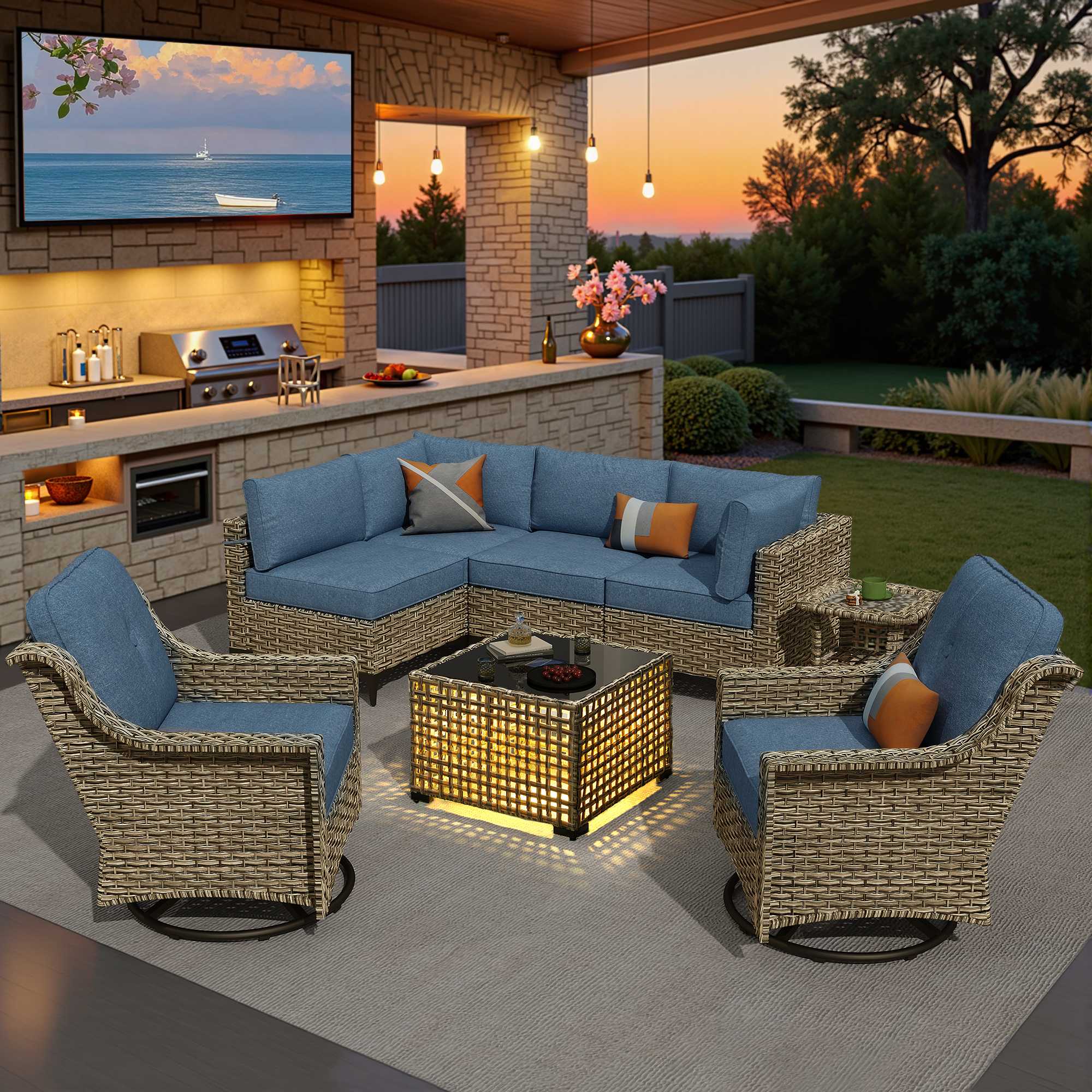 OVIOS Outdoor Wicker Patio Conversation Set for Patio Backyard