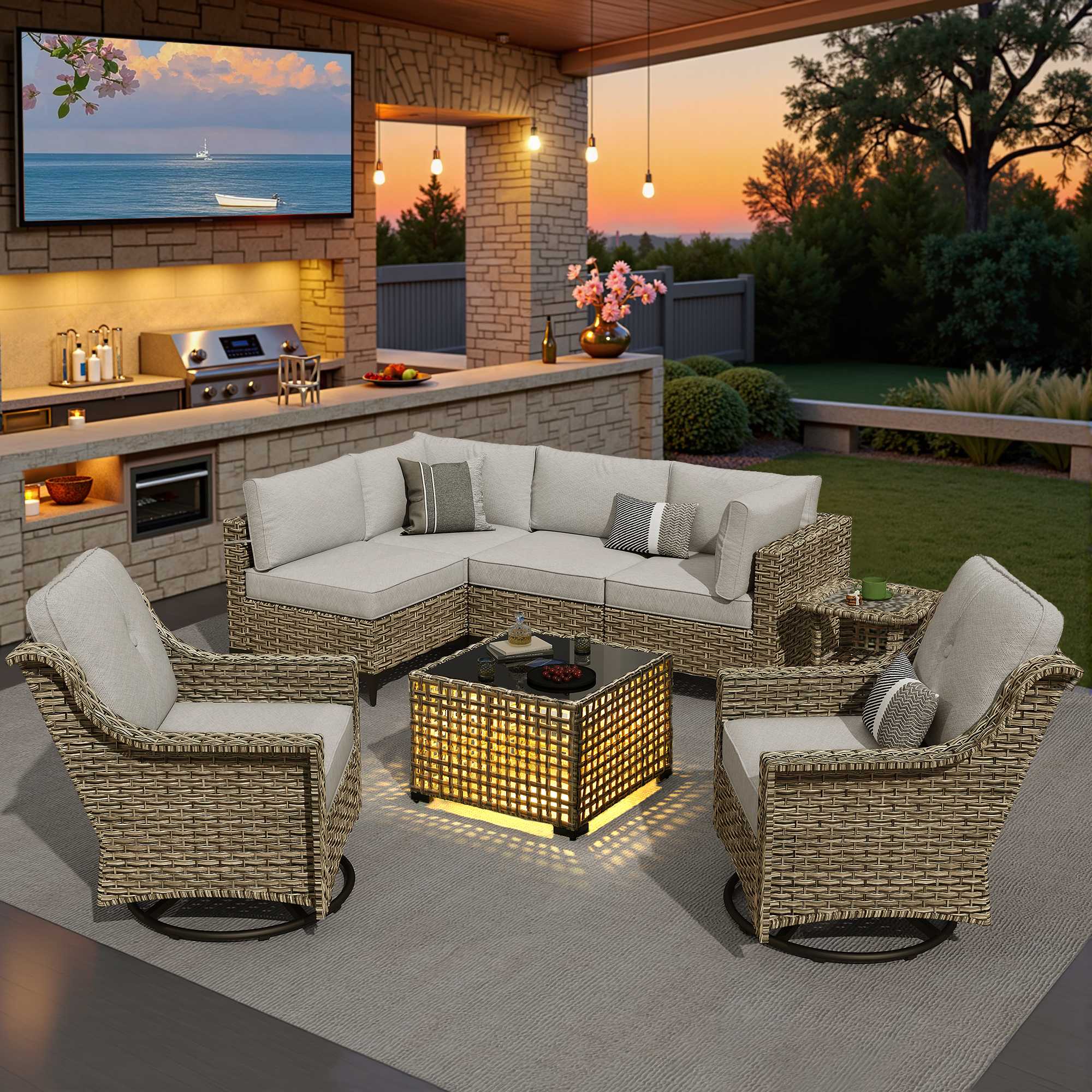 OVIOS Outdoor Wicker Patio Conversation Set for Patio Backyard
