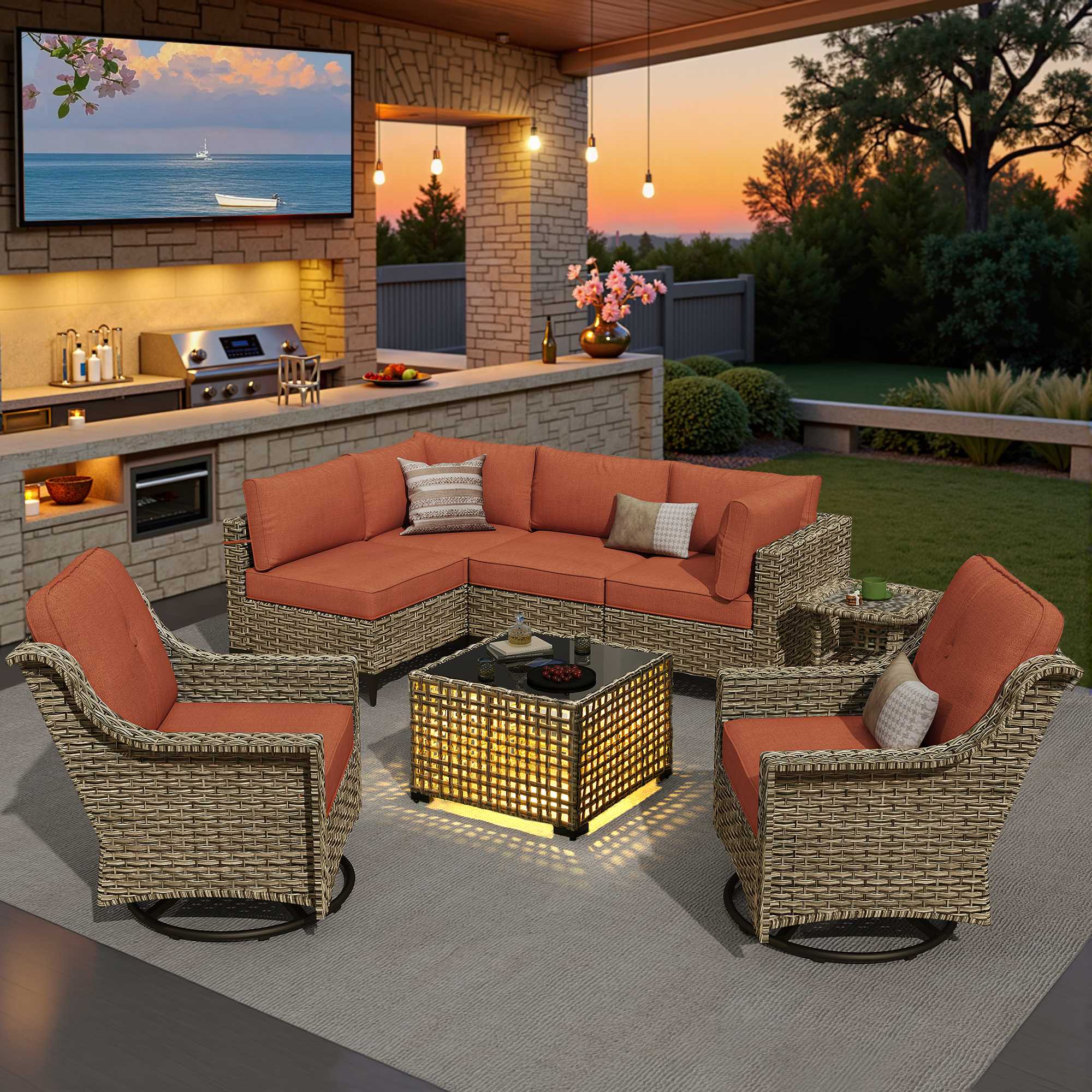 OVIOS Outdoor Wicker Patio Conversation Set for Patio Backyard