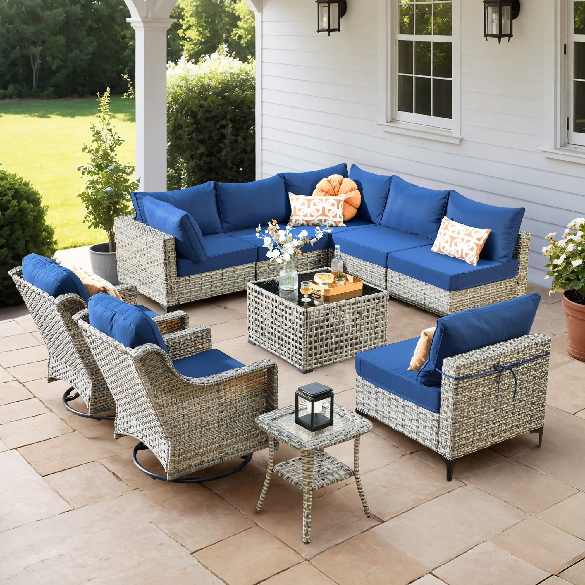 OVIOS Outdoor Wicker Patio Conversation Set for Patio Backyard