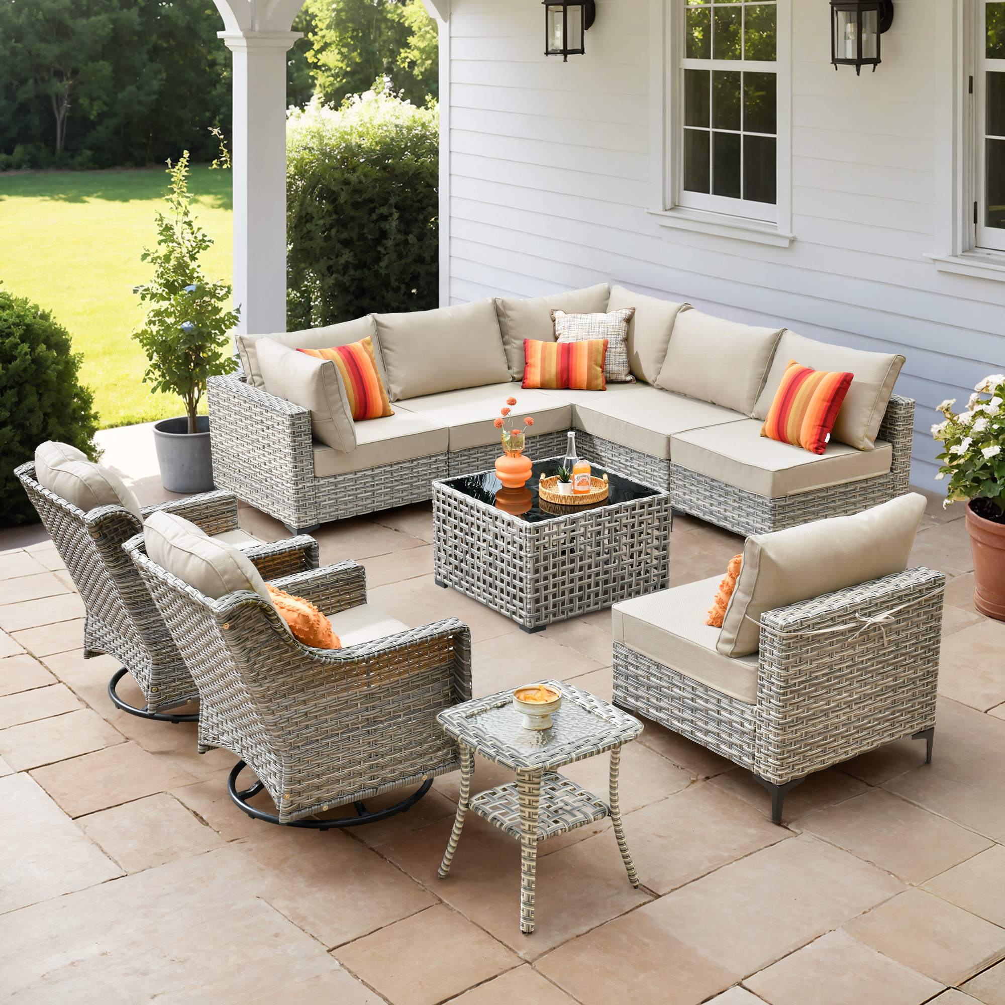 OVIOS Outdoor Wicker Patio Conversation Set for Patio Backyard