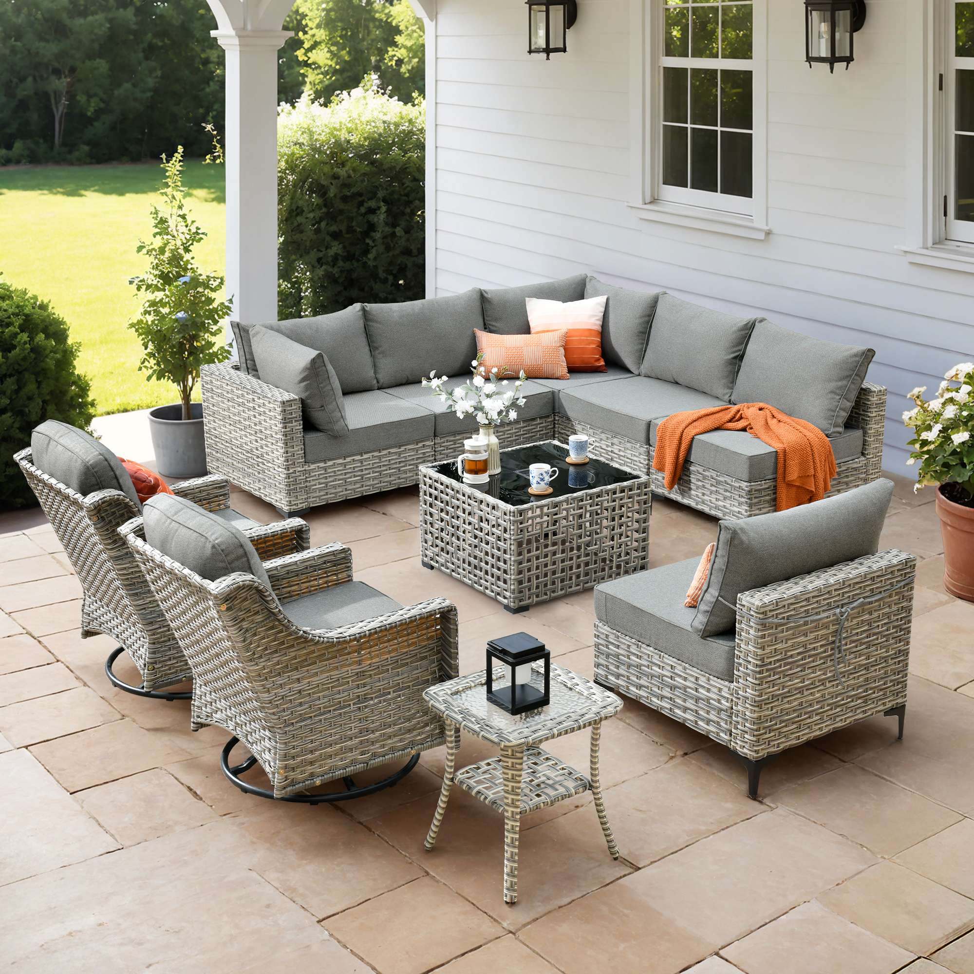 OVIOS Outdoor Wicker Patio Conversation Set for Patio Backyard