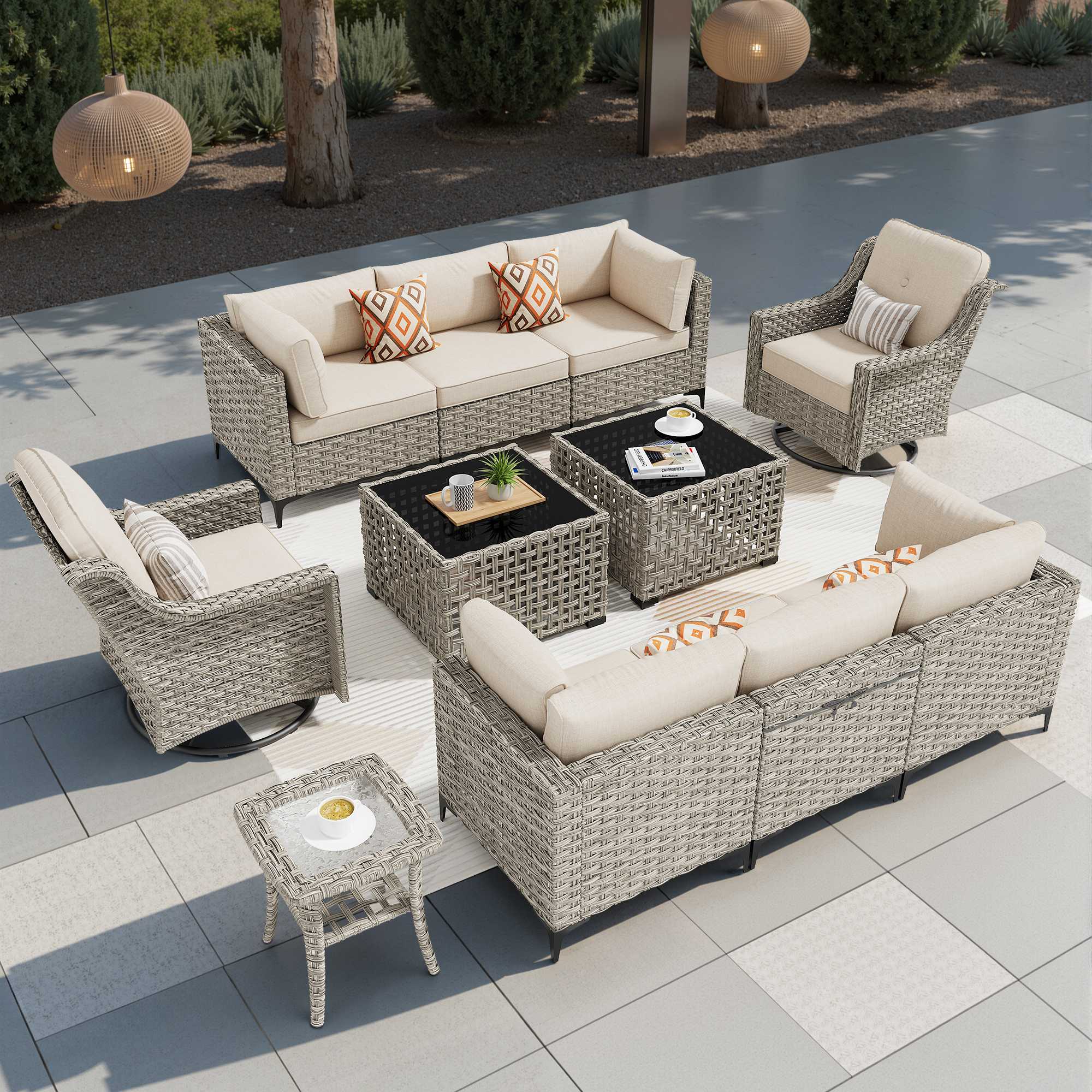 OVIOS Outdoor Wicker Patio Conversation Set for Patio Backyard