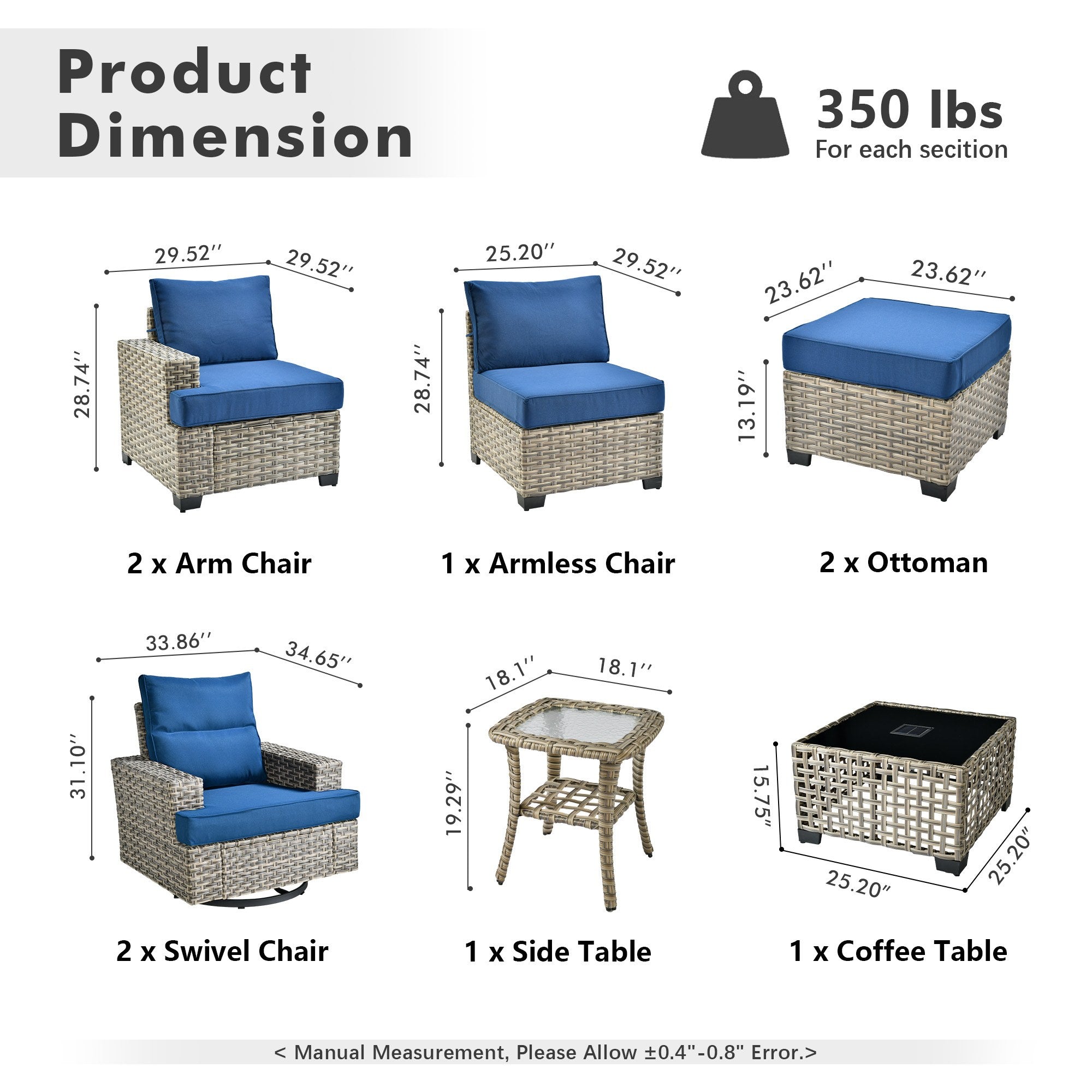 TBS Series - Sectional Patio Furniture Set 8-Piece