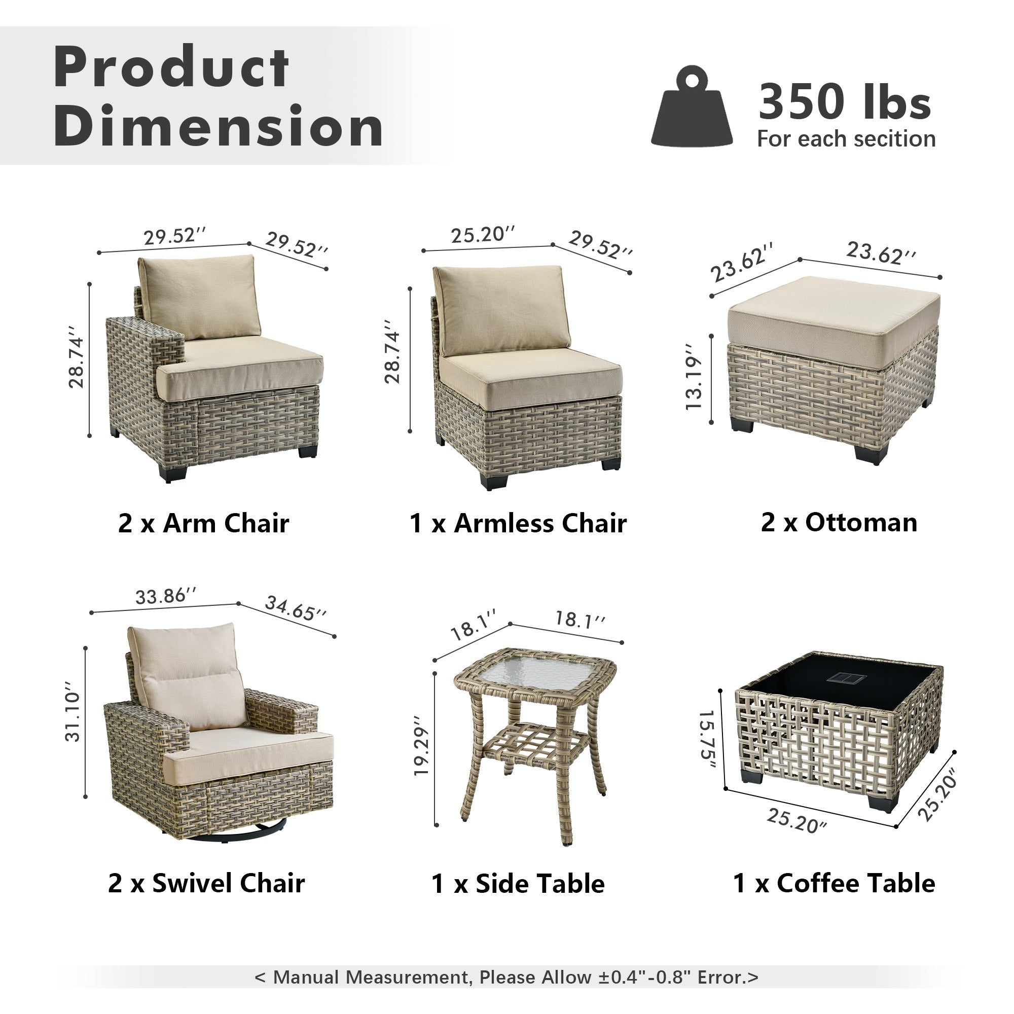 TBS Series - Sectional Patio Furniture Set 8-Piece