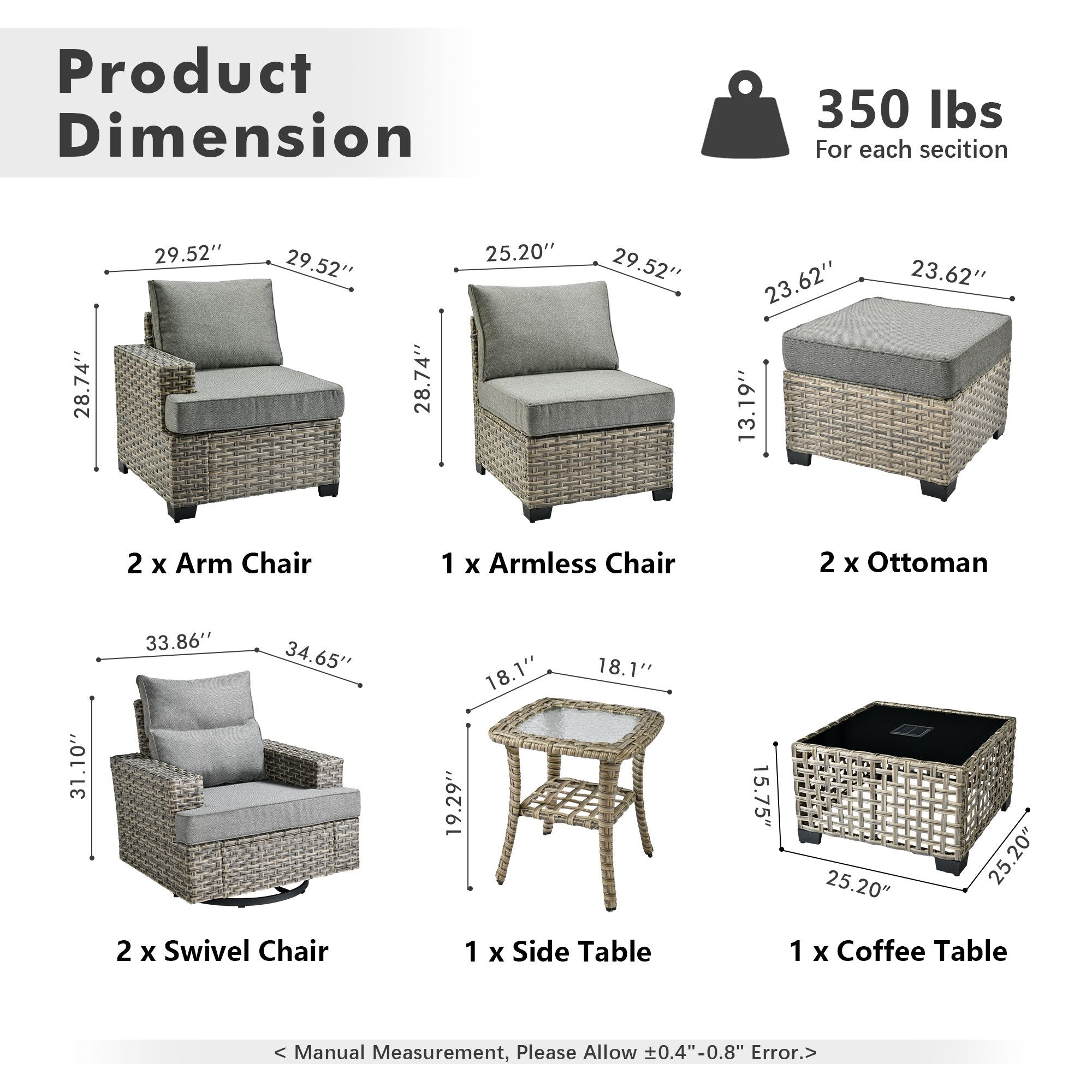 TBS Series - Sectional Patio Furniture Set 8-Piece