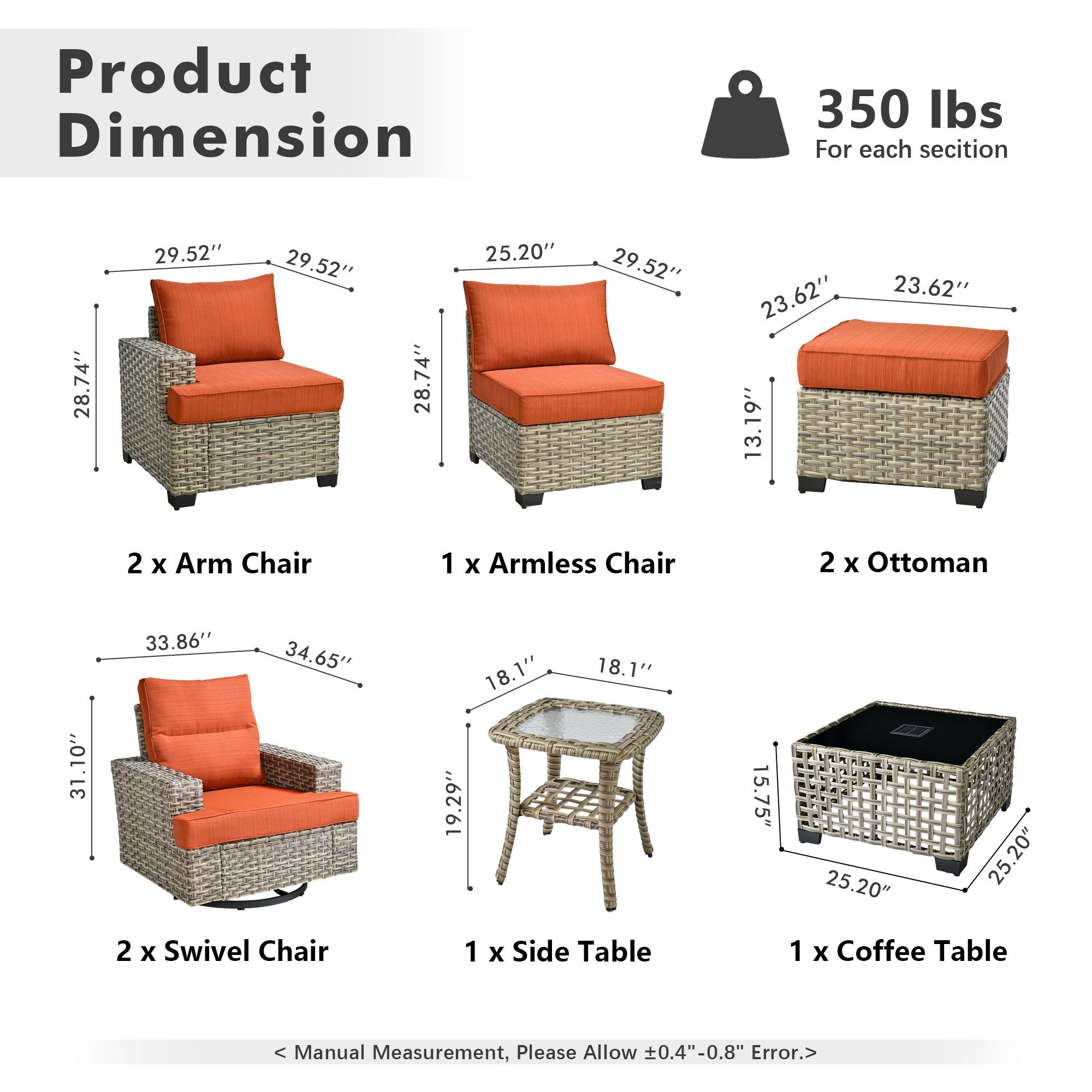 TBS Series - Sectional Patio Furniture Set 8-Piece