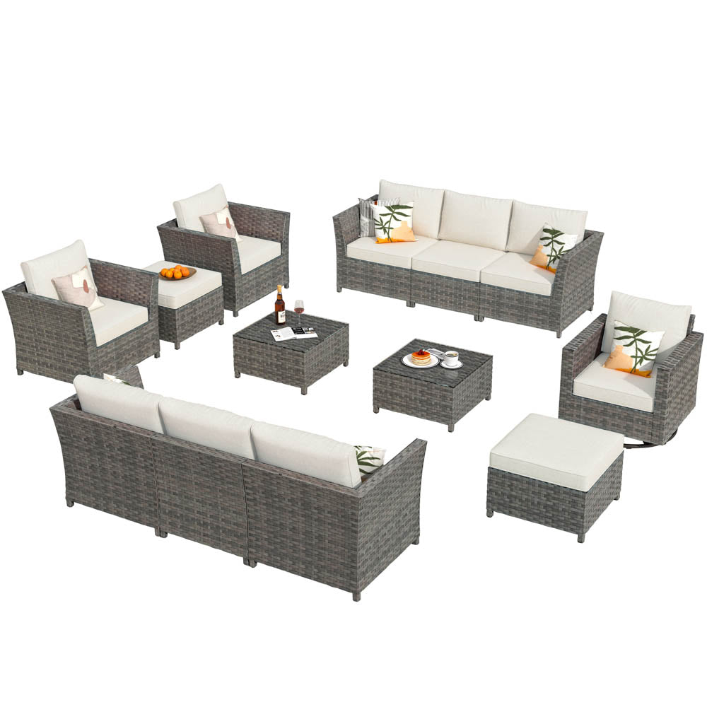 Ovios New Rimaru Series Patio Furniture Set  13-Piece include Swivel Chairs Set Minimal Assembly
