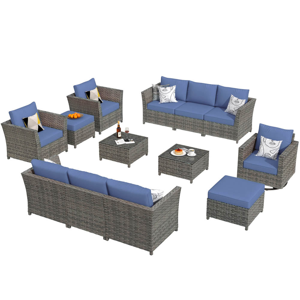 Ovios New Rimaru Series Patio Furniture Set  13-Piece include Swivel Chairs Set Minimal Assembly