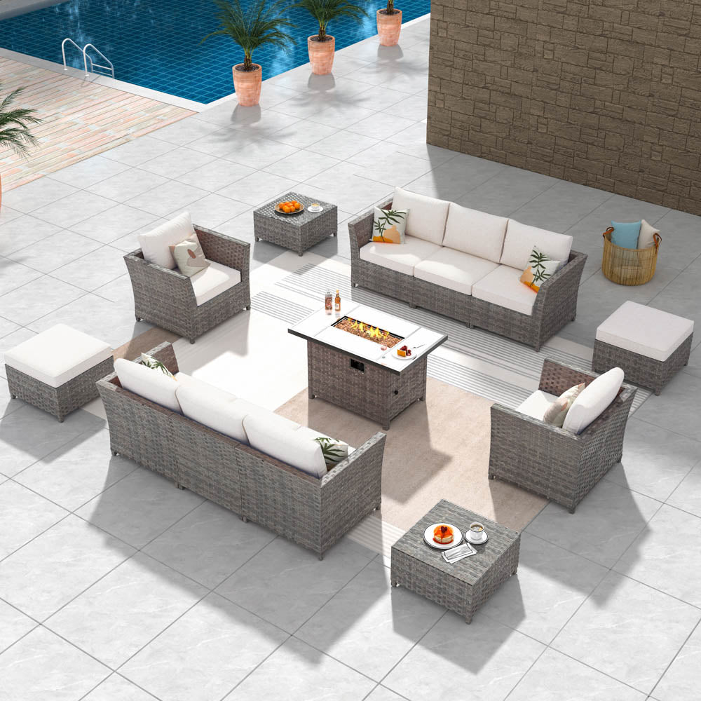 Ovios New Rimaru Series Patio Furniture Set 13-Piece include 42"Rectangle Fire Pit Table Partially Assembled