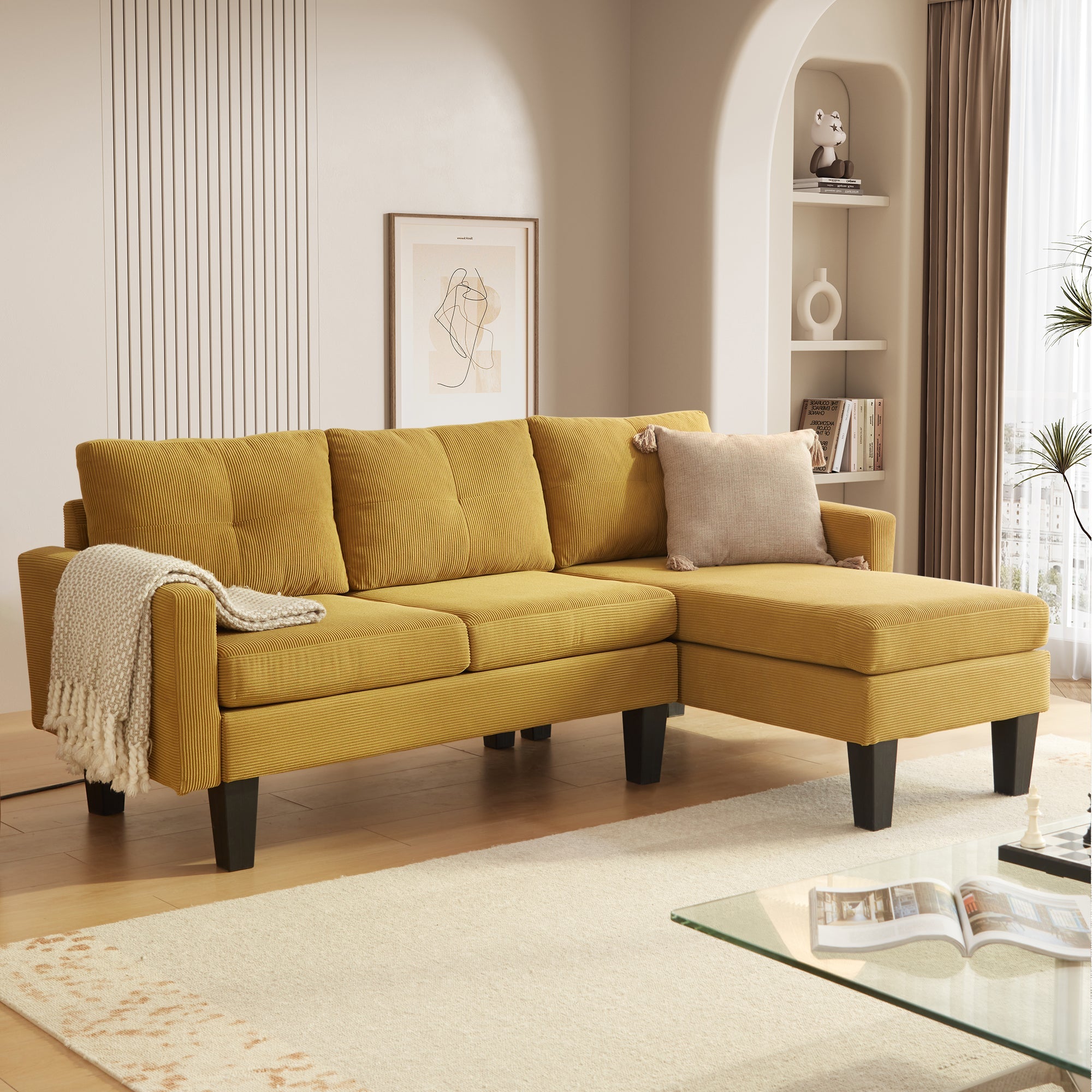 OVIOS 80" Small L Shape Sofa, Teddy Velvet Fabric