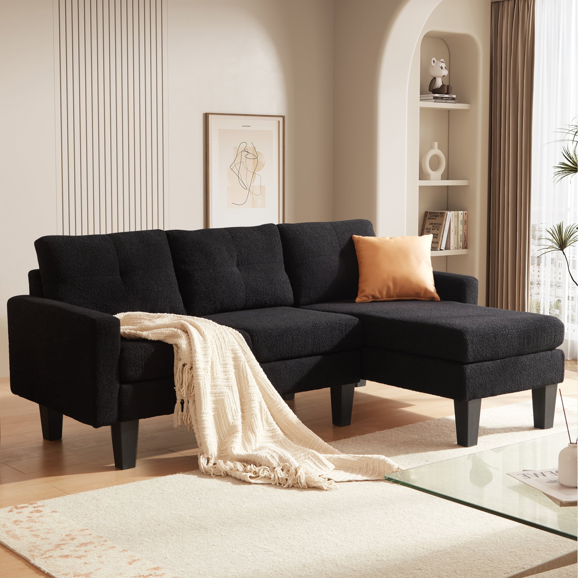 OVIOS 80" Small L Shape Sofa, Teddy Velvet Fabric