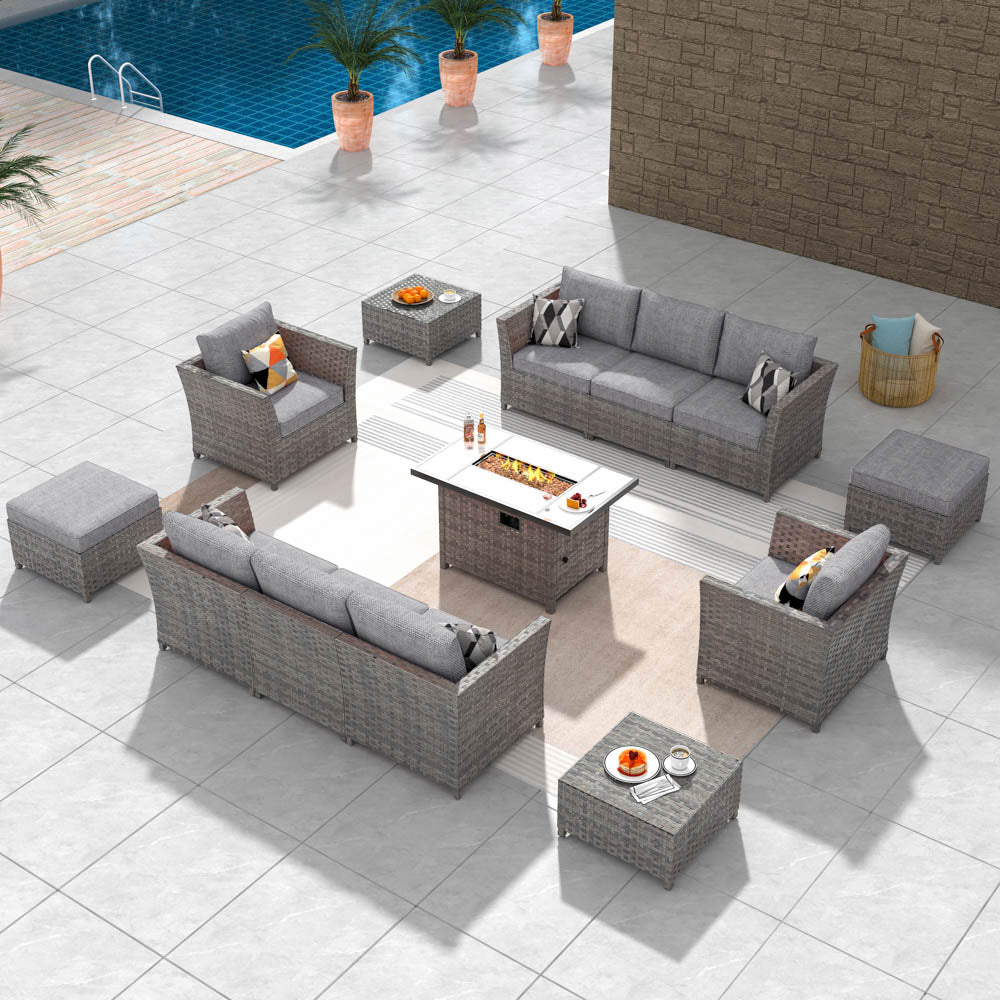 Ovios New Rimaru Series Patio Furniture Set 13-Piece include 42"Rectangle Fire Pit Table Partially Assembled