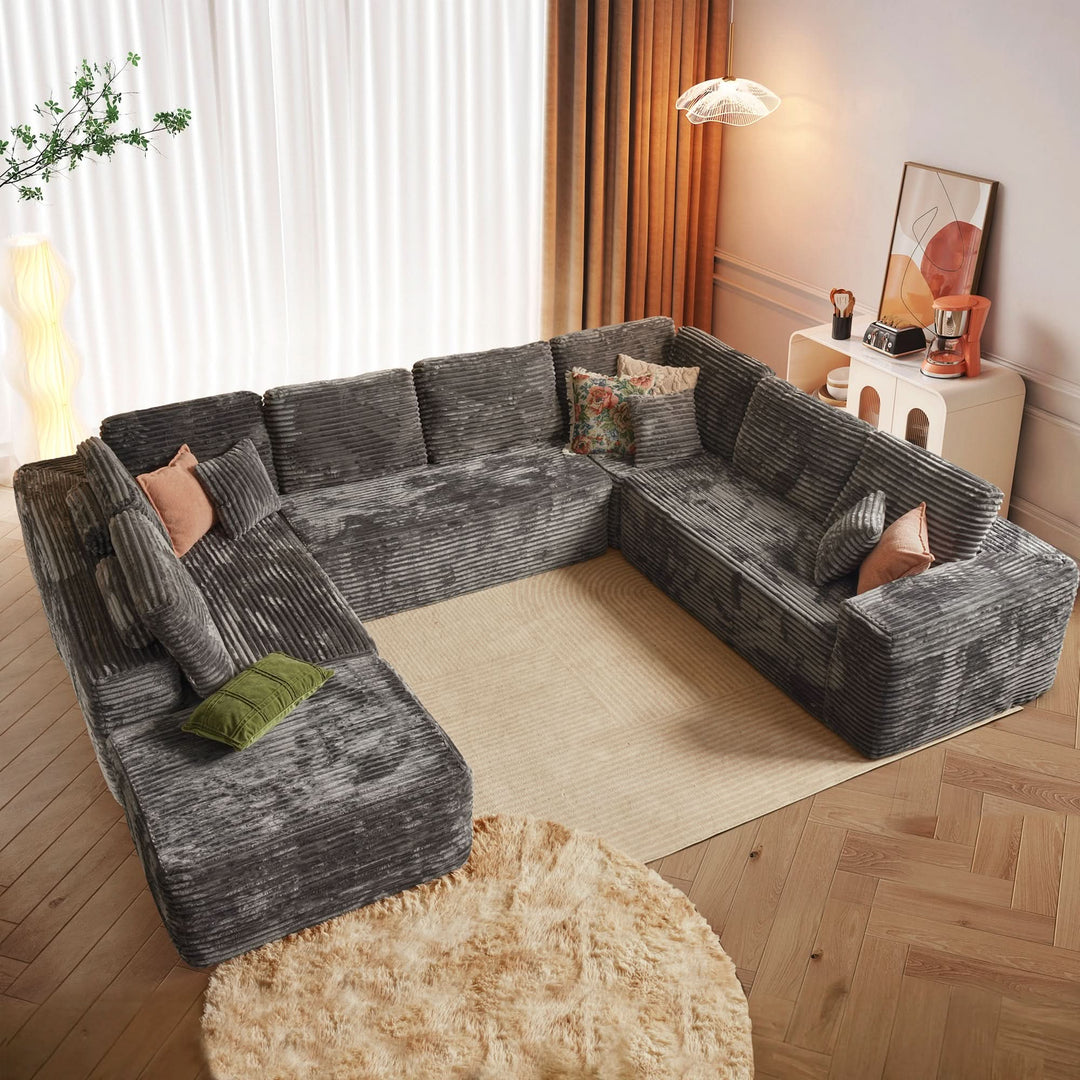 OVIOS Modular Cloud Sofa with Memory Foam, U-Shaped Chaise, Corduroy Upholstery - No Assembly Needed