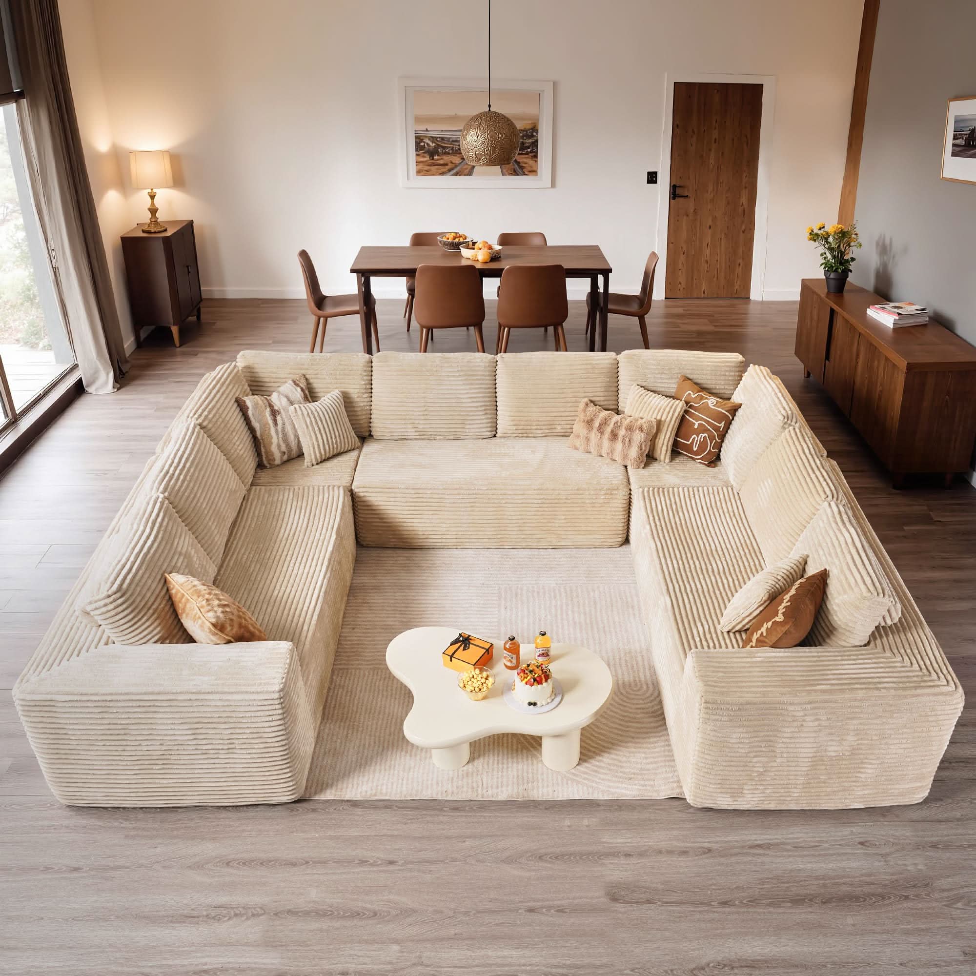 Modular Cloud Sofa | Corduroy U-Shape No Assembly