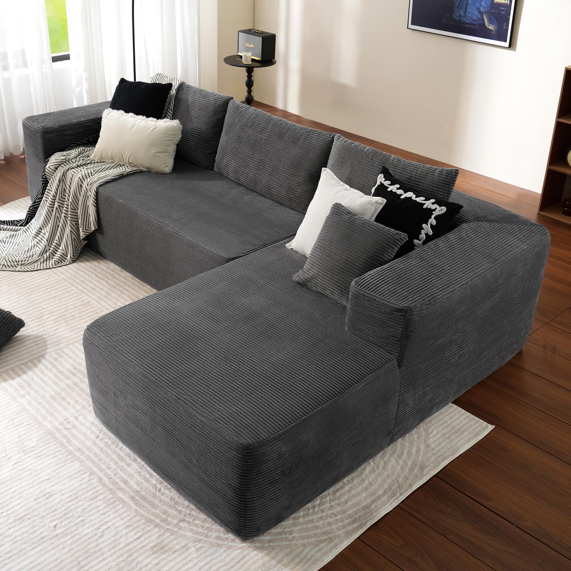 OVIOS 104" L-Shape Modular Couch with Chaise,Corduroy Fabric,No Assembly Required